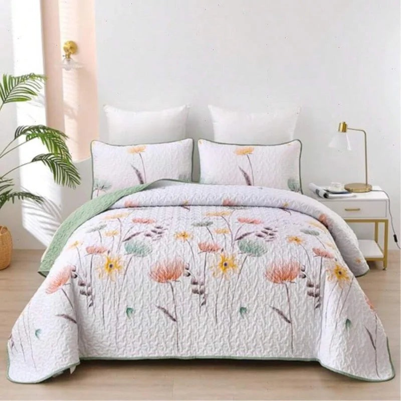 Yellow Paisley Quilt Set 3 Pieces Coverlet Bedding
