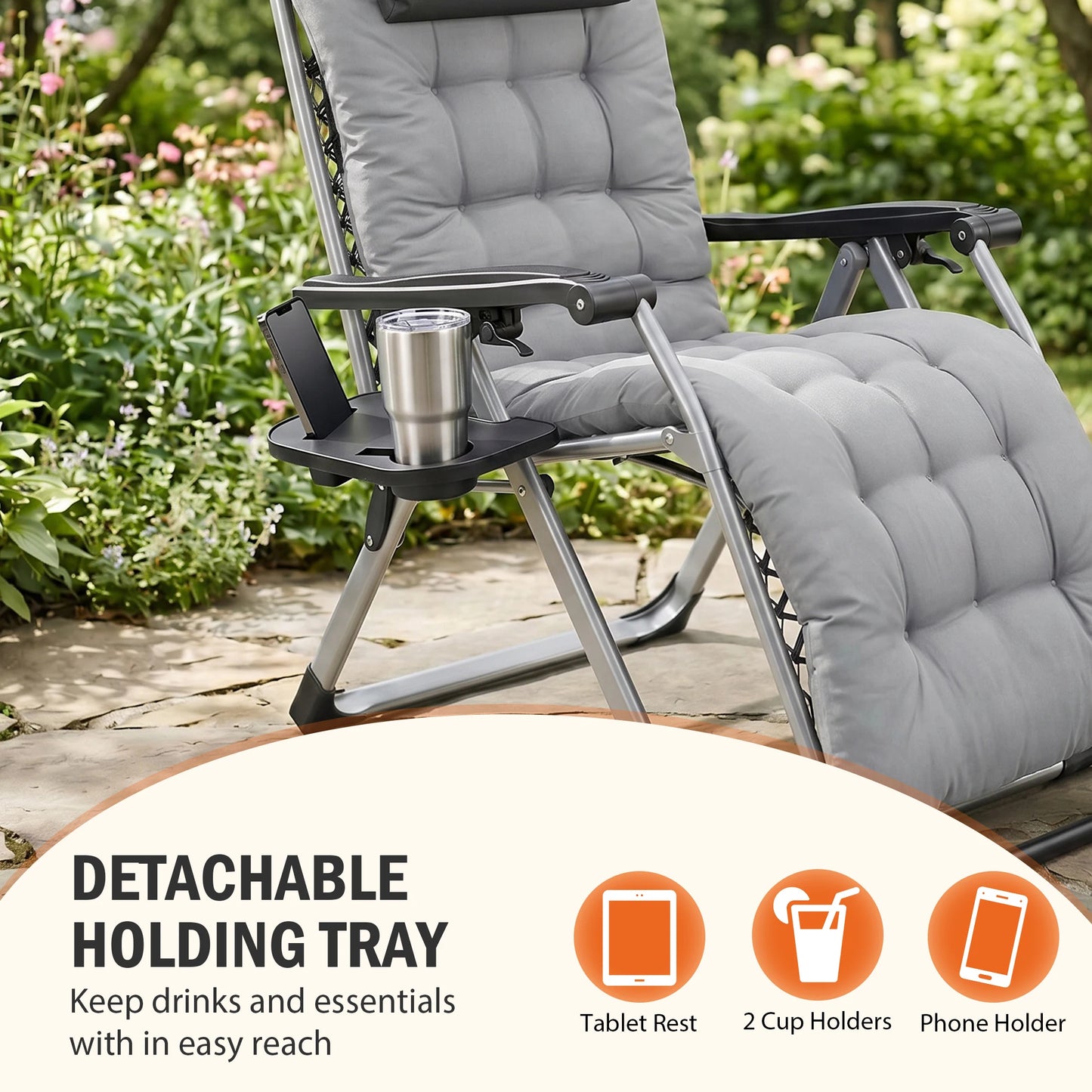 JHK Zero Gravity Reclining Camping Lounge Chair with Cup Holders