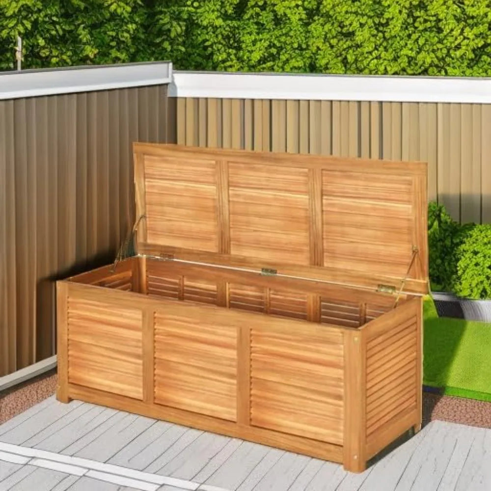 Acacia Wood Deck Box Outdoor Storage Bench For Garden Tools