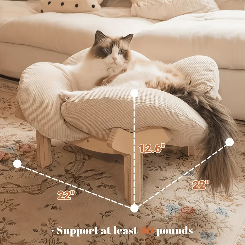 Wooden High Leg Cat Bed With Soft Cushion For Cats
