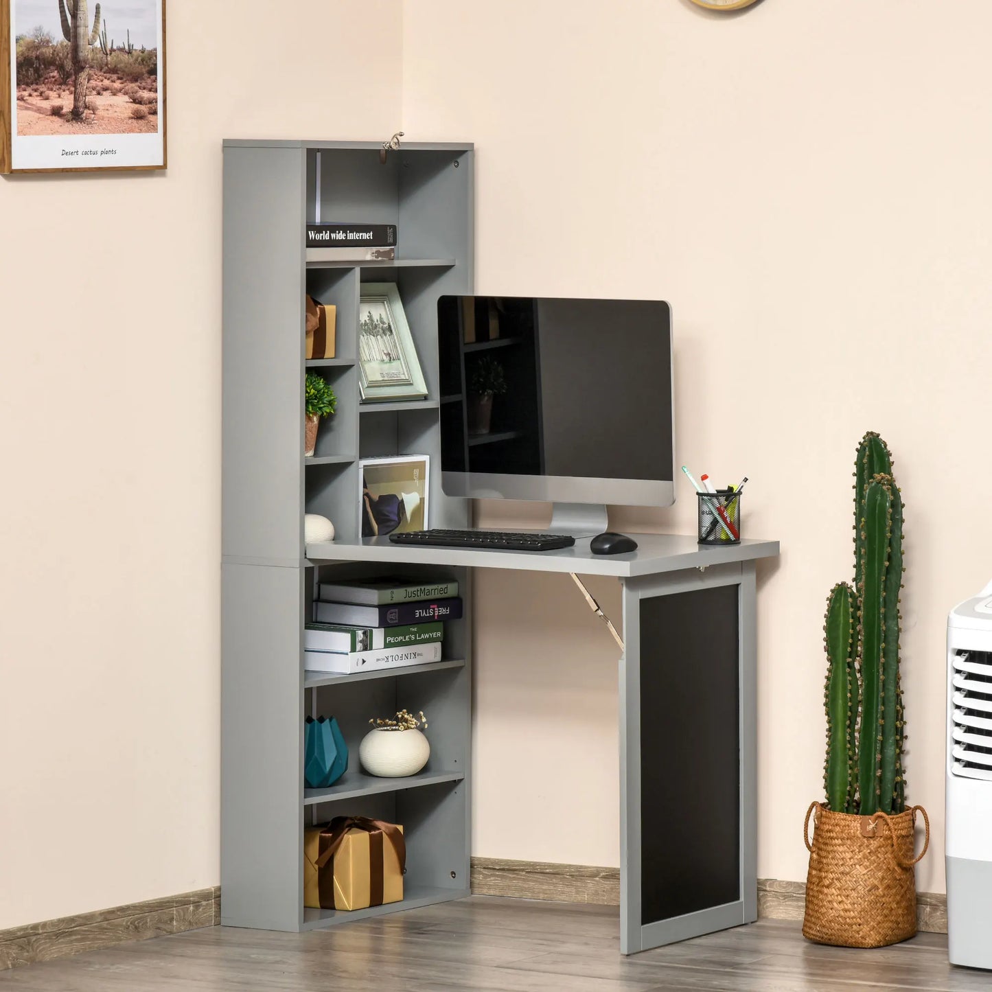 HOMCOM Fold Out Convertible Wall Mount Desk With Blackboard