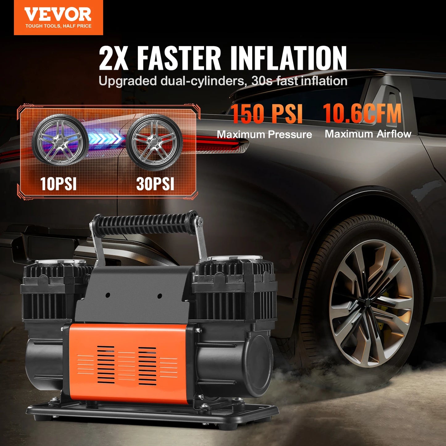 SucceBuy Dual-Cylinder Tire Inflator Compressor 150 PSI