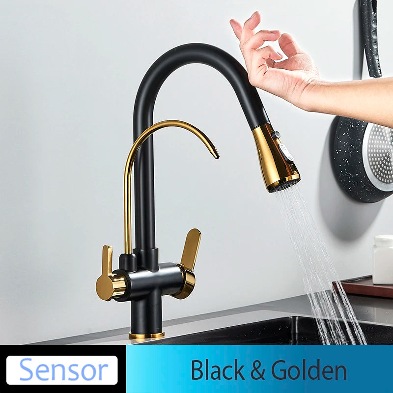 Onyzpily Deck Mounted Brass Dual Handle Kitchen Faucet