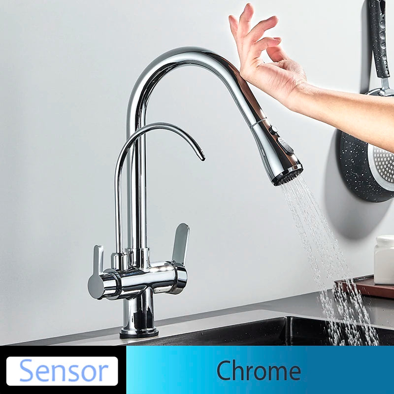 Onyzpily Deck Mounted Brass Dual Handle Kitchen Faucet