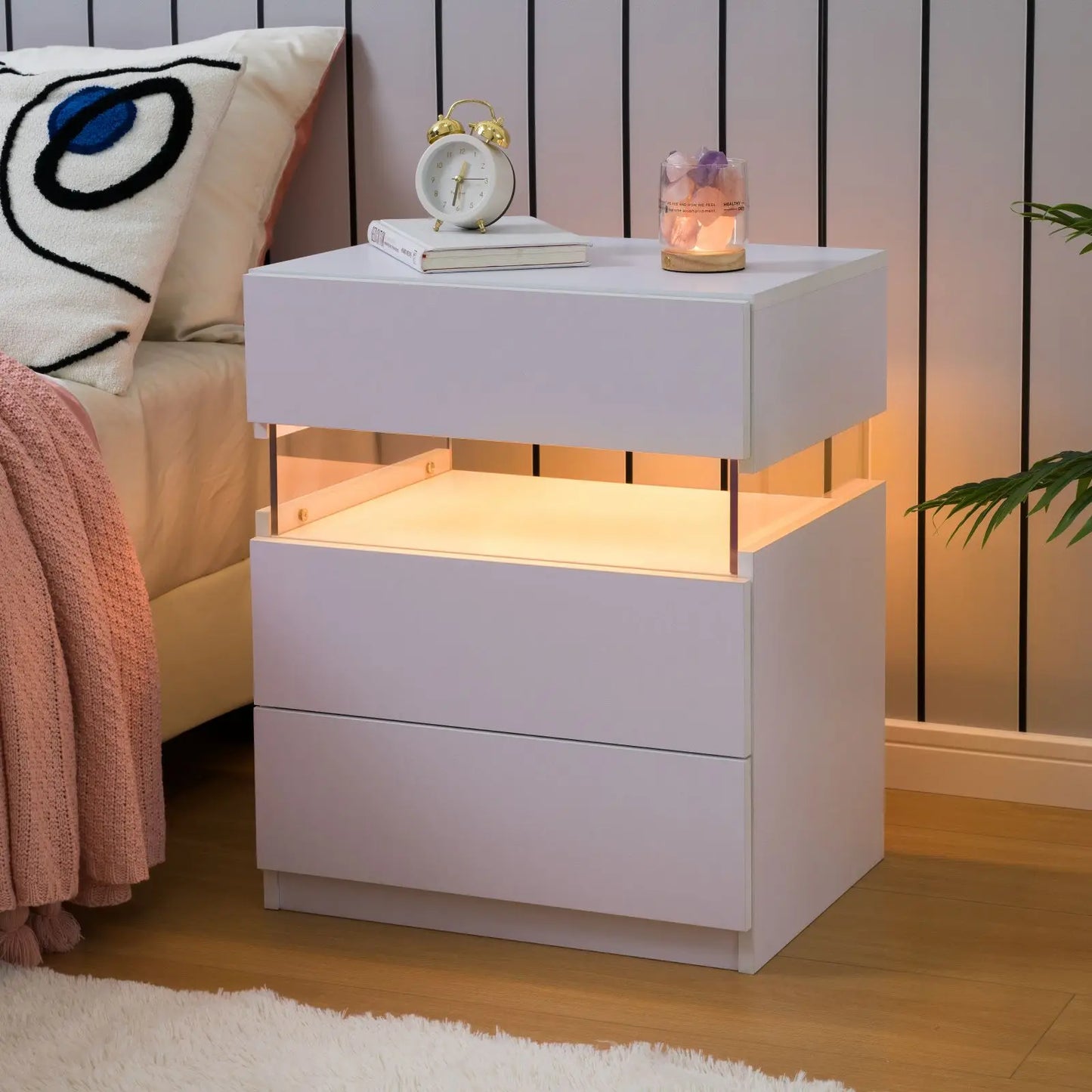 Cubehom Bedside Tables Two Piece Set With LED Lighting