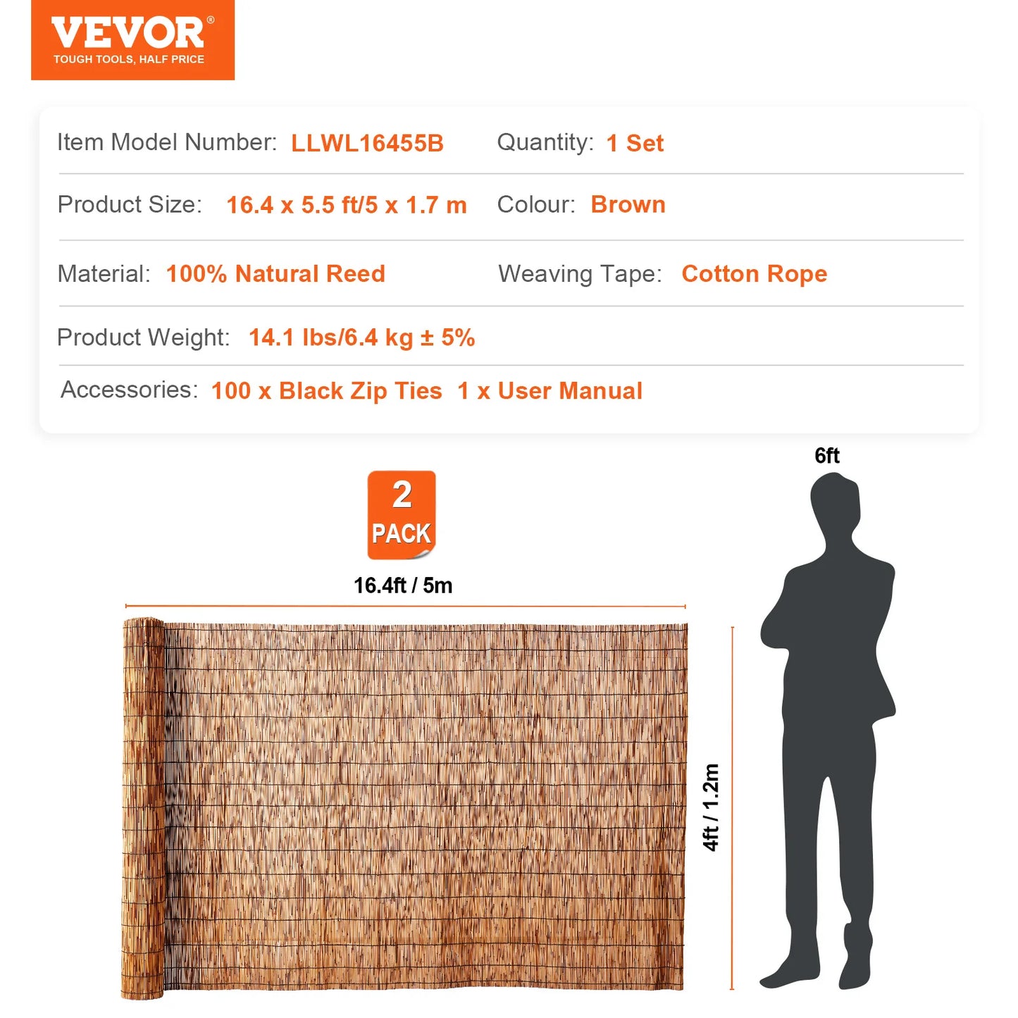 SucceBuy Natural Reed Fencing Roll For Outdoor Backyard Patio Divider