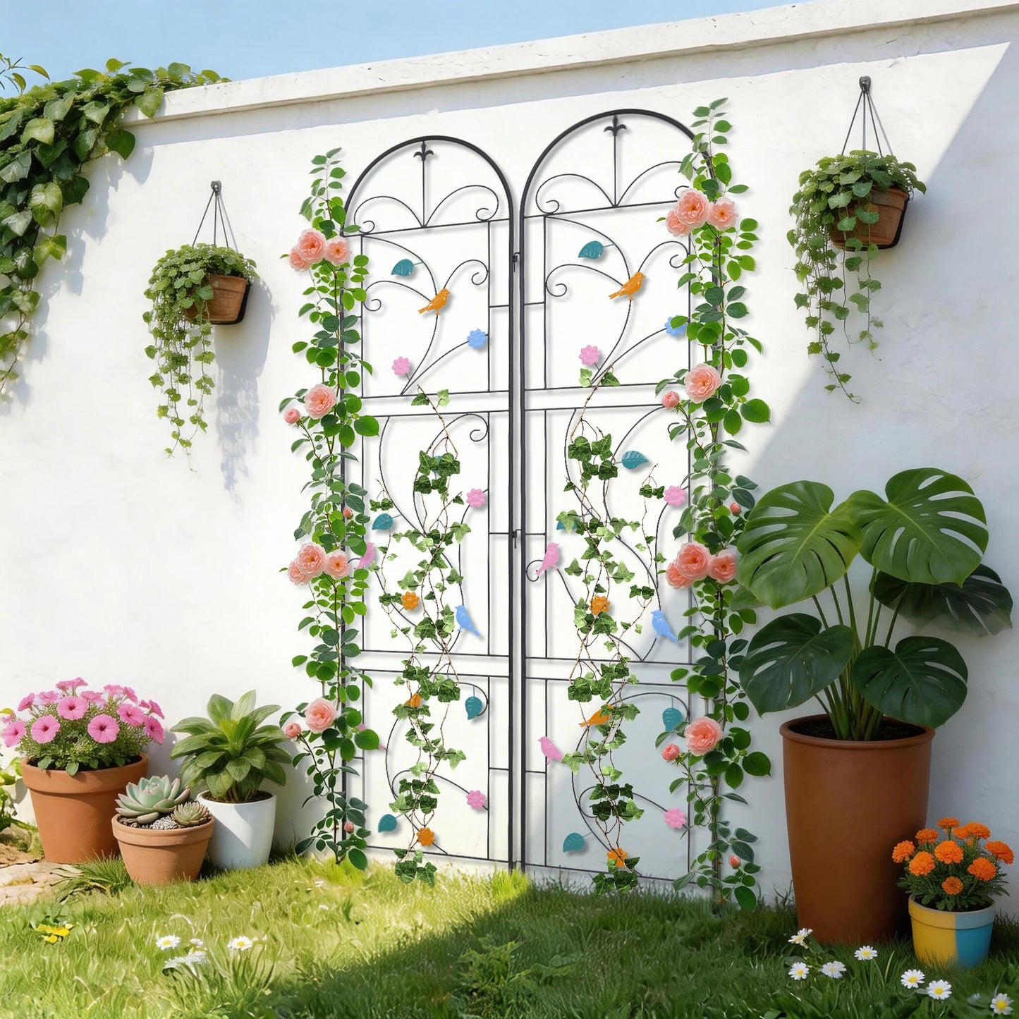 2 Pack Metal Garden Trellis For Outdoor Plant Fence Support