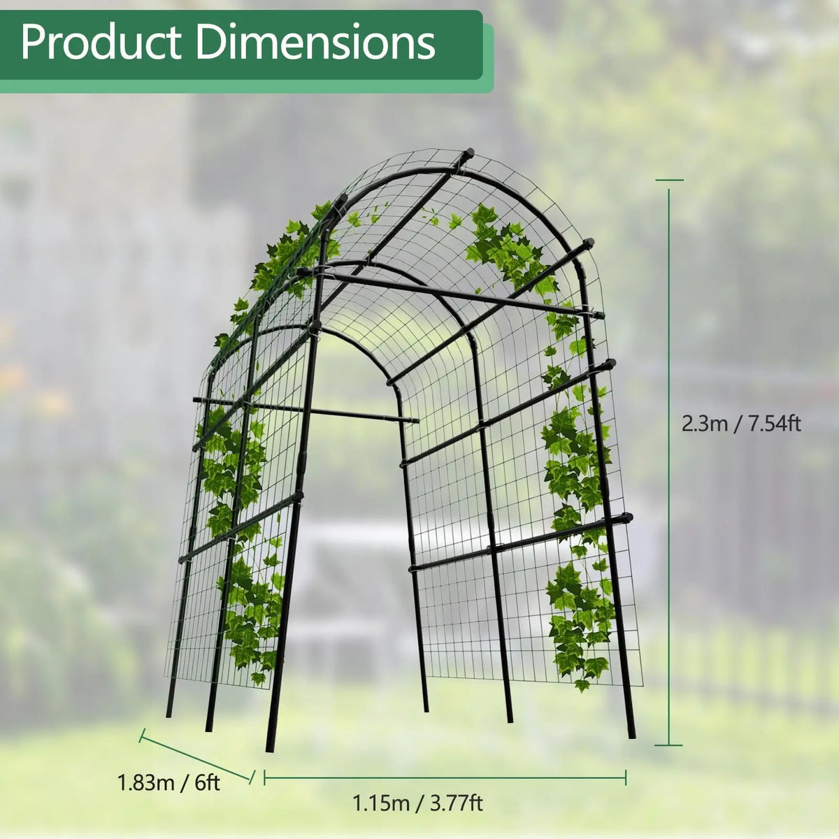 Black Metal Garden Arch Trellis For Climbing Plants Vegetable Support