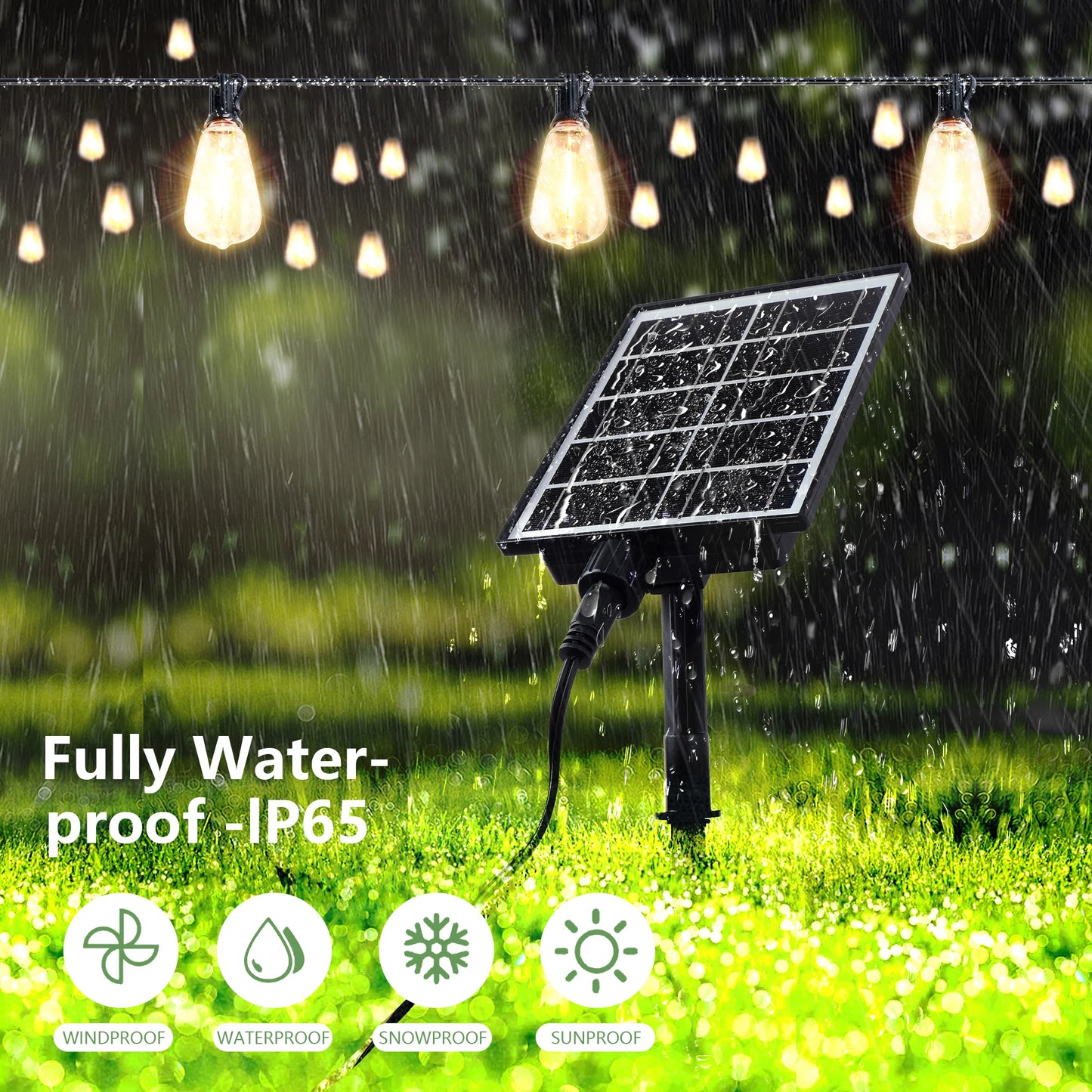 ARLGSITE Solar Outdoor String Lights IP65 Waterproof LED Bulbs