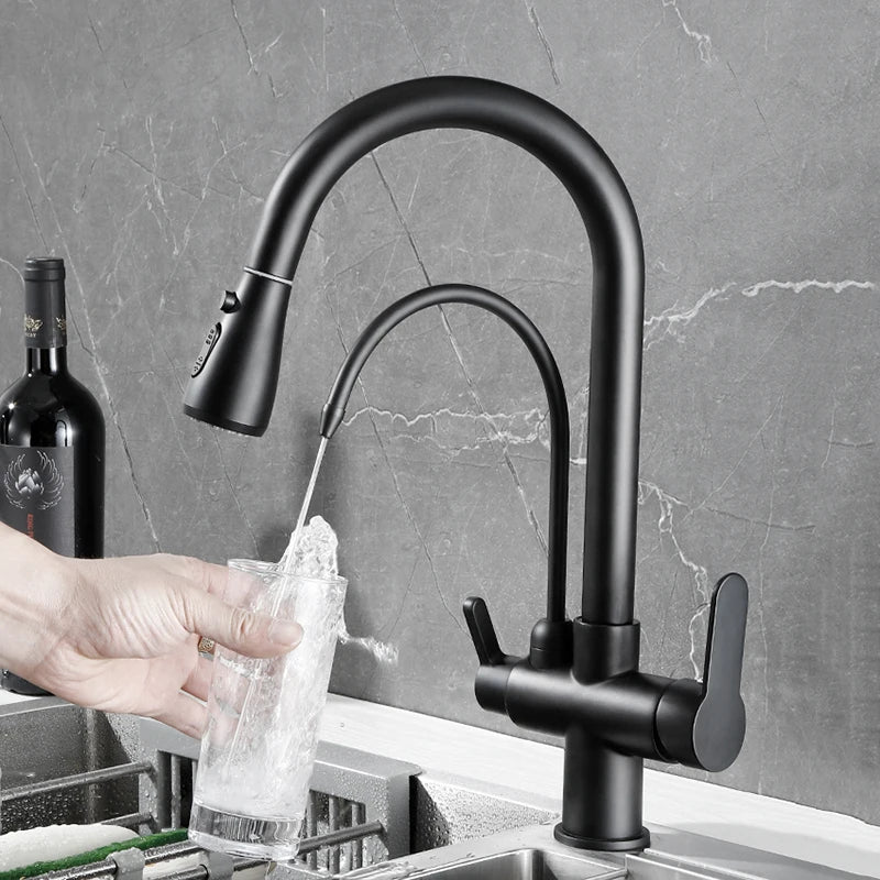 Onyzpily Deck Mounted Brass Dual Handle Kitchen Faucet