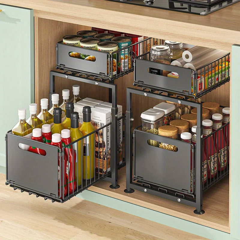 AEHOME 2 Tier Slide Out Cabinet Organizer Under Sink Storage Shelf