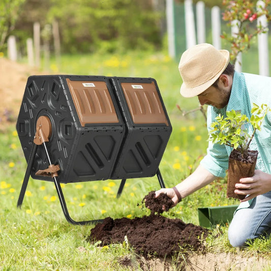 34.5 Gallon Composter Dual Chamber Compost Bin with Steel Legs