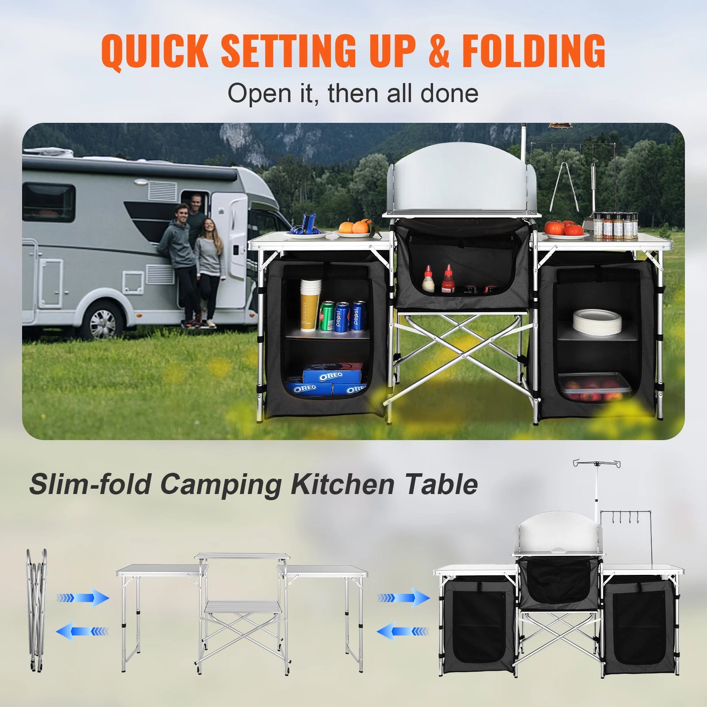 SucceBuy Aluminum Camping Kitchen Table And Grill Rack