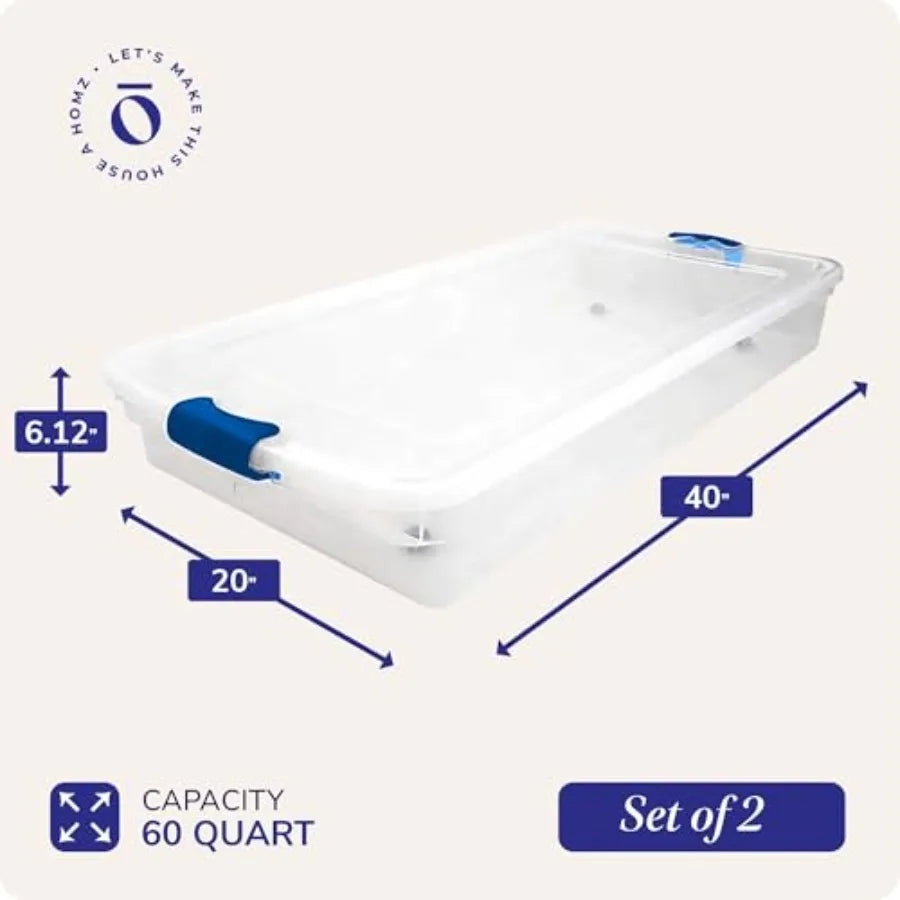 2 Pack Under Bed Storage Containers With Lids Stackable
