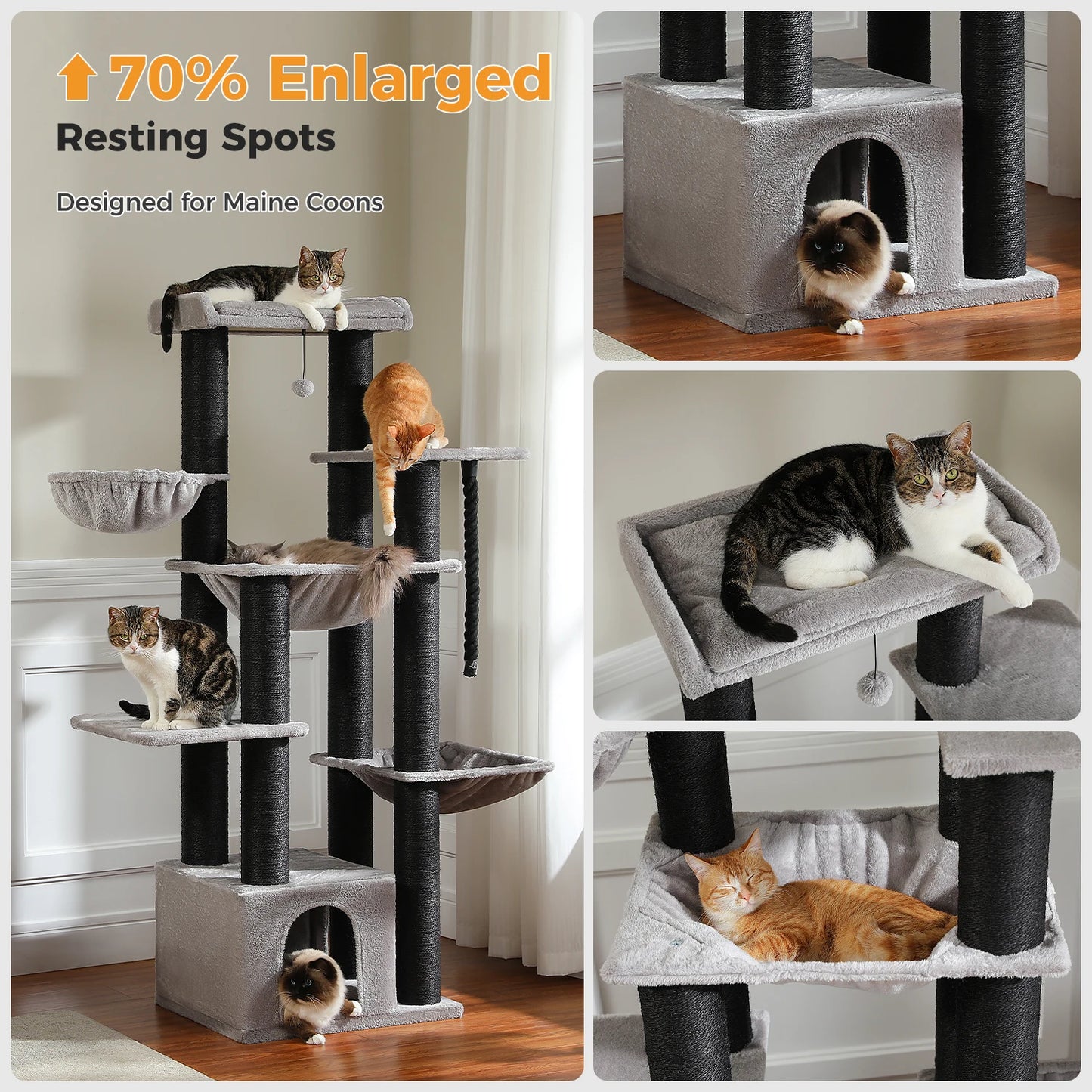 PAWZ Road Large Cat Tree Tower With Hammock And Levels