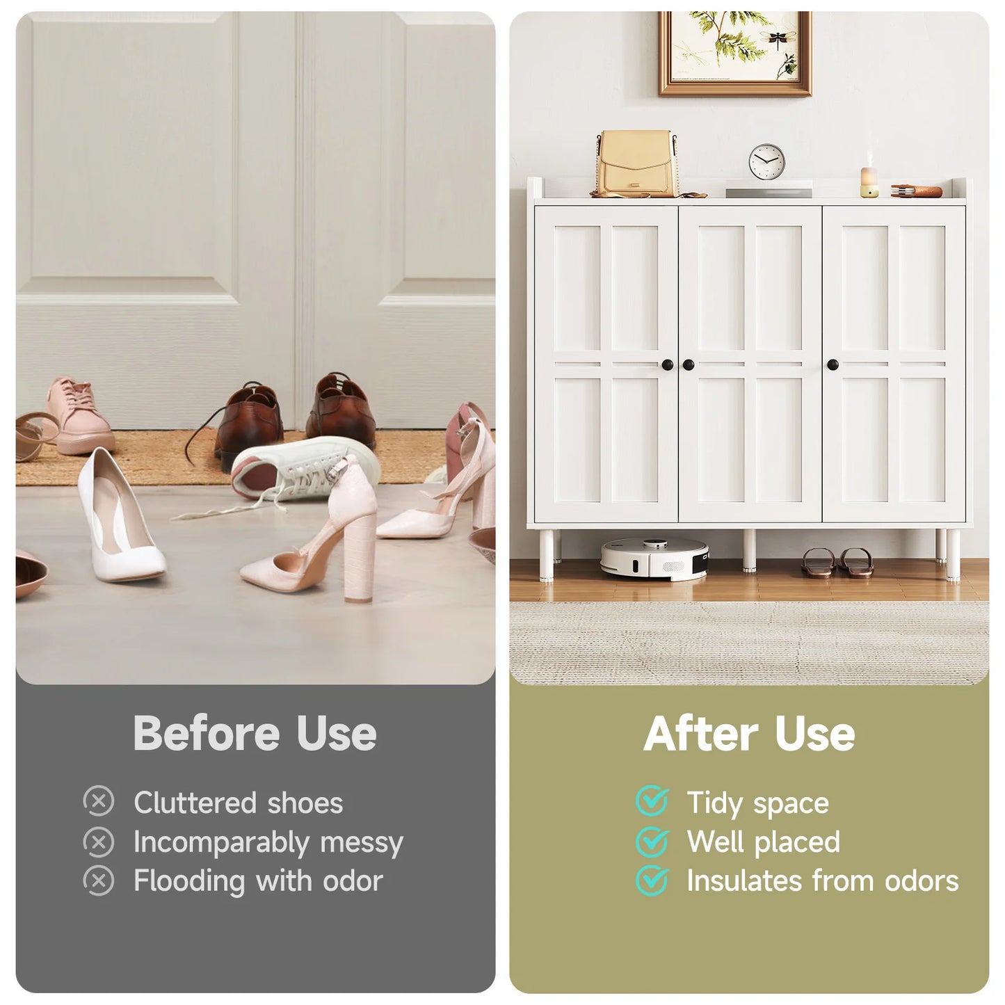 ONBRILL Modern Shoe Cabinet With 3 Doors, 30 Pair Storage