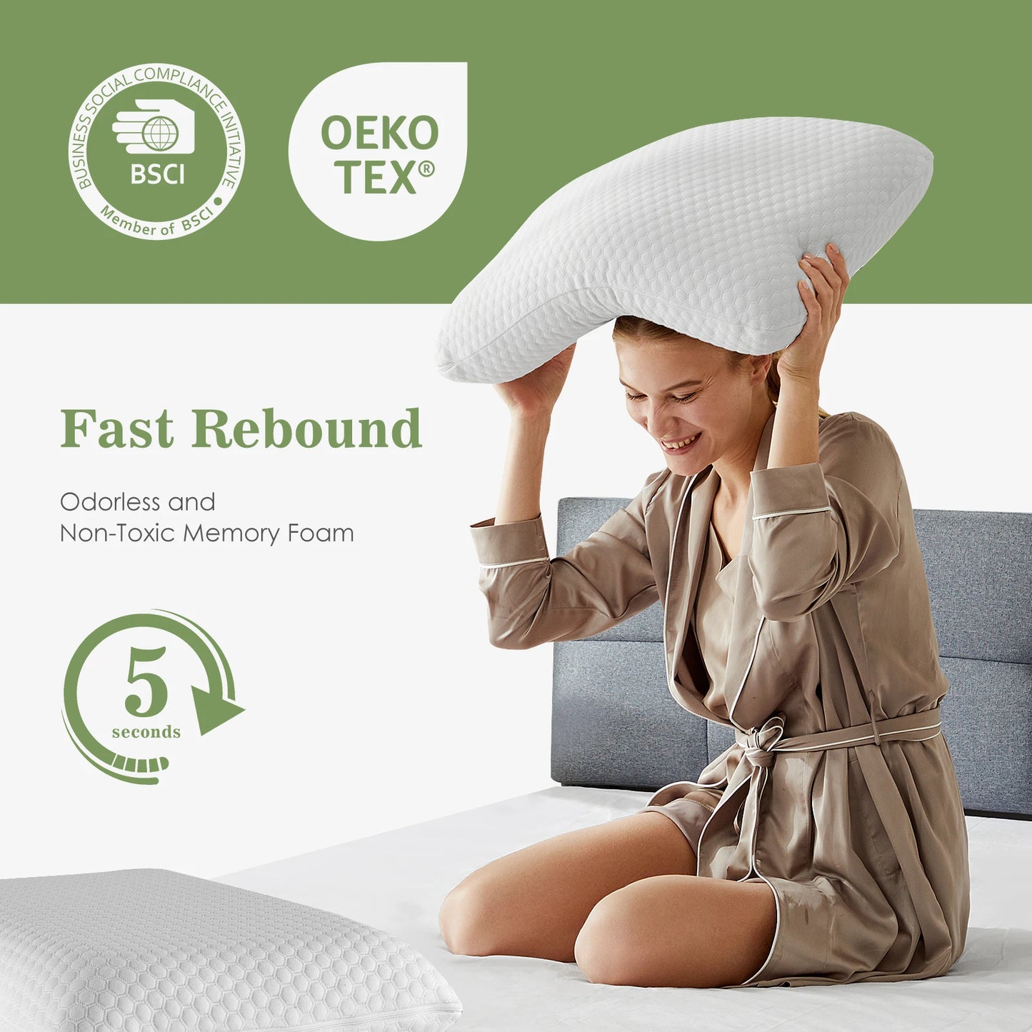 JHK Two-Piece Memory Foam Bed Pillows With Washable Covers