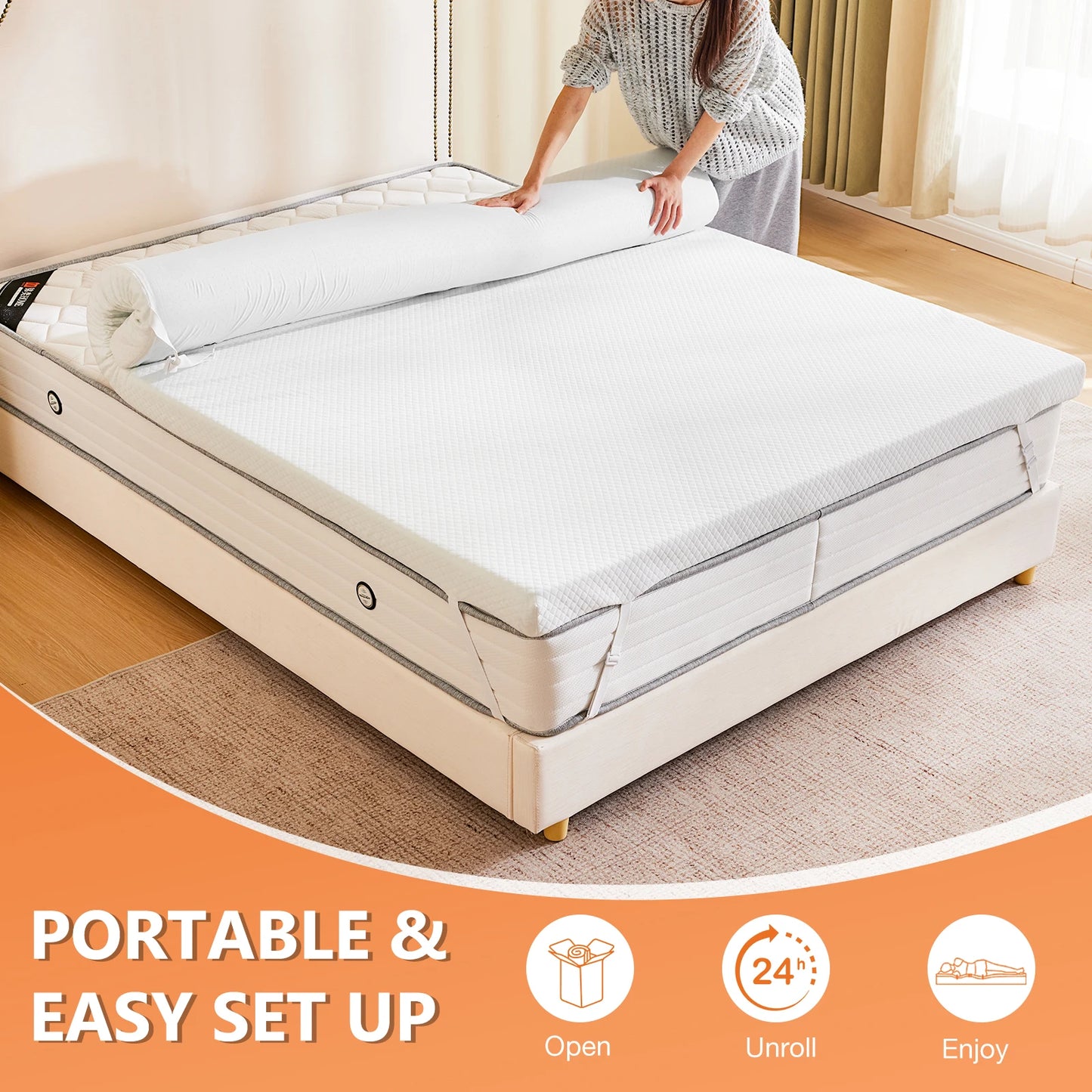 JHK 4 Inch Memory Foam Mattress Topper With Cooling Gel