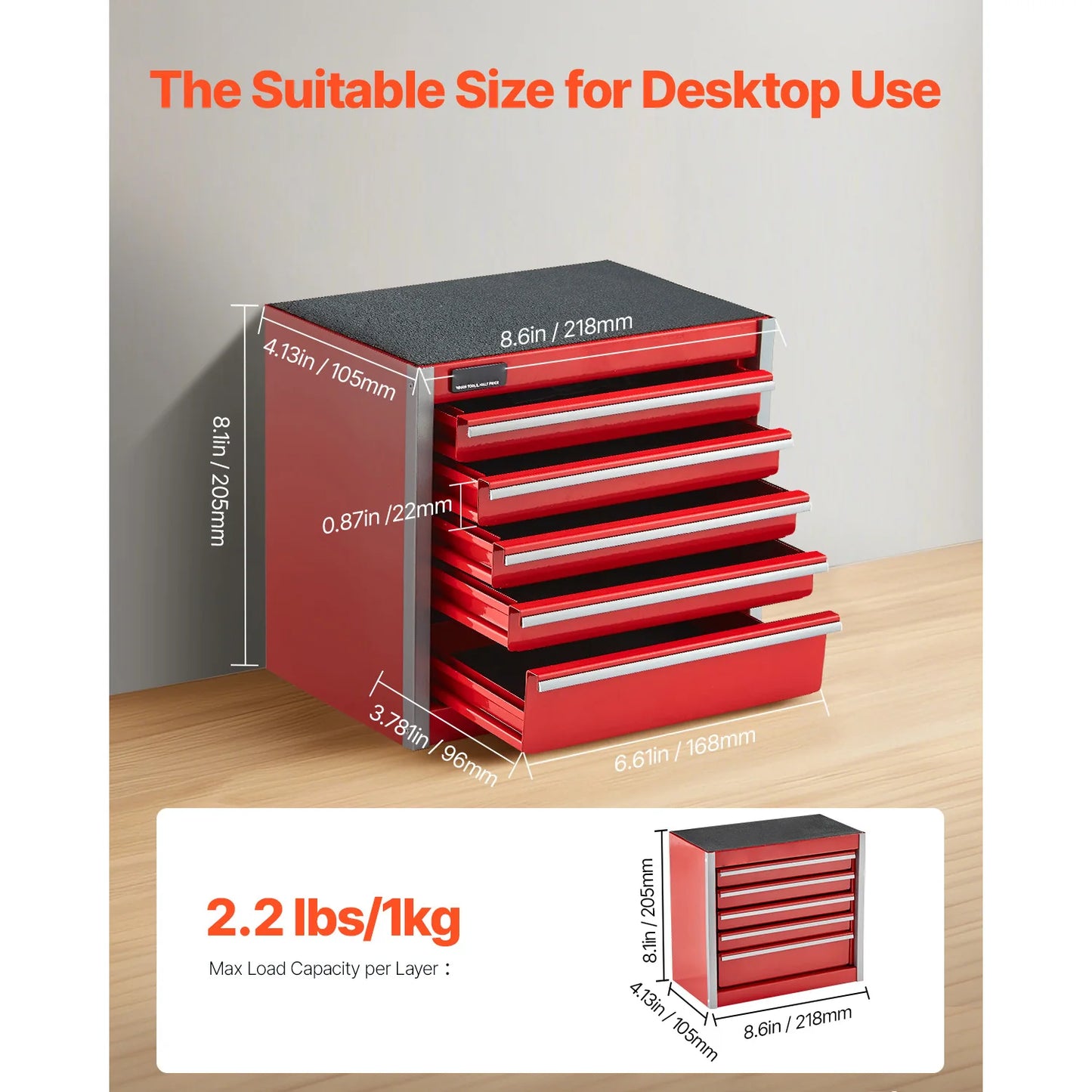 SucceBuy 5-Drawer Metal Tool Box With PP Feet For Garage
