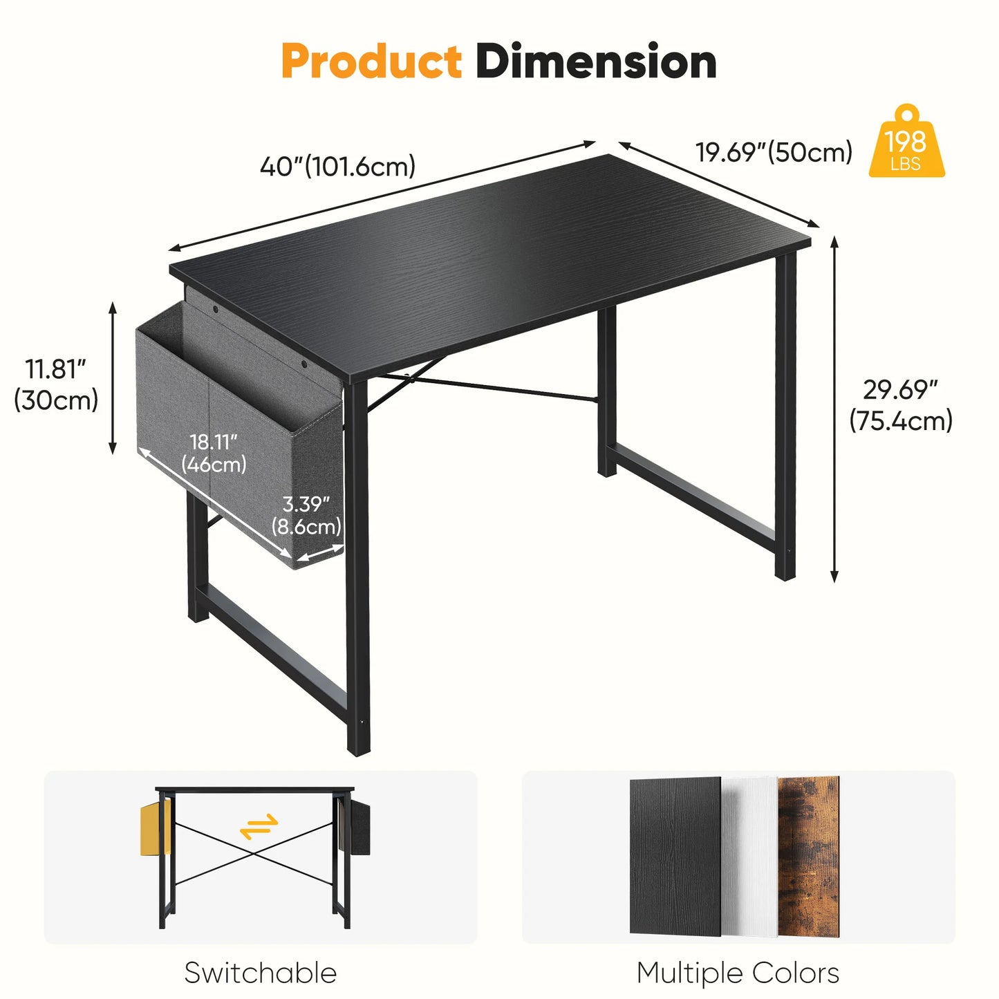 JHK Adjustable Computer Desk With Storage Bag Metal Frame Wood Top Assembly