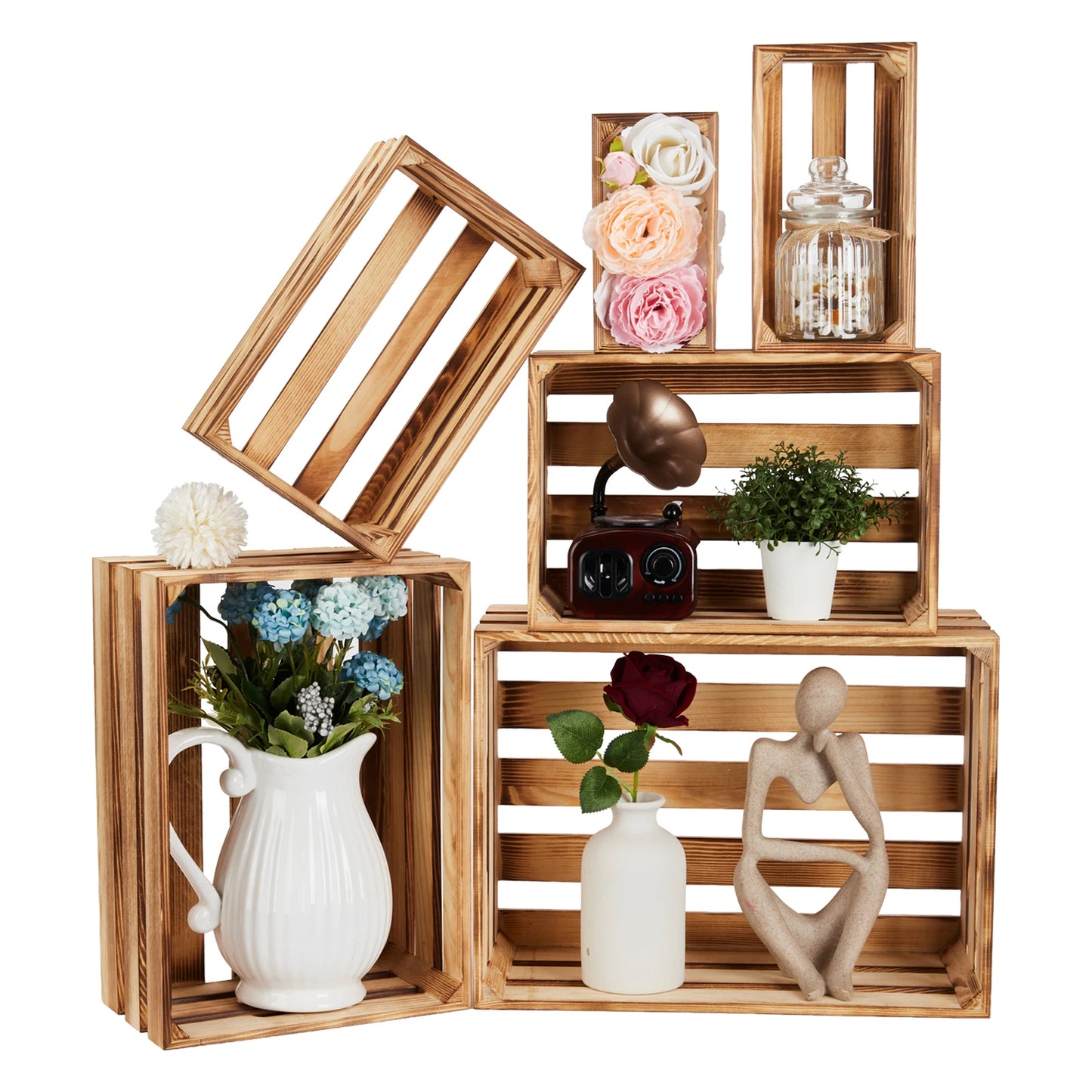 HiMISS 5 Pack Wooden Storage Crates Rustic Farmhouse Decor