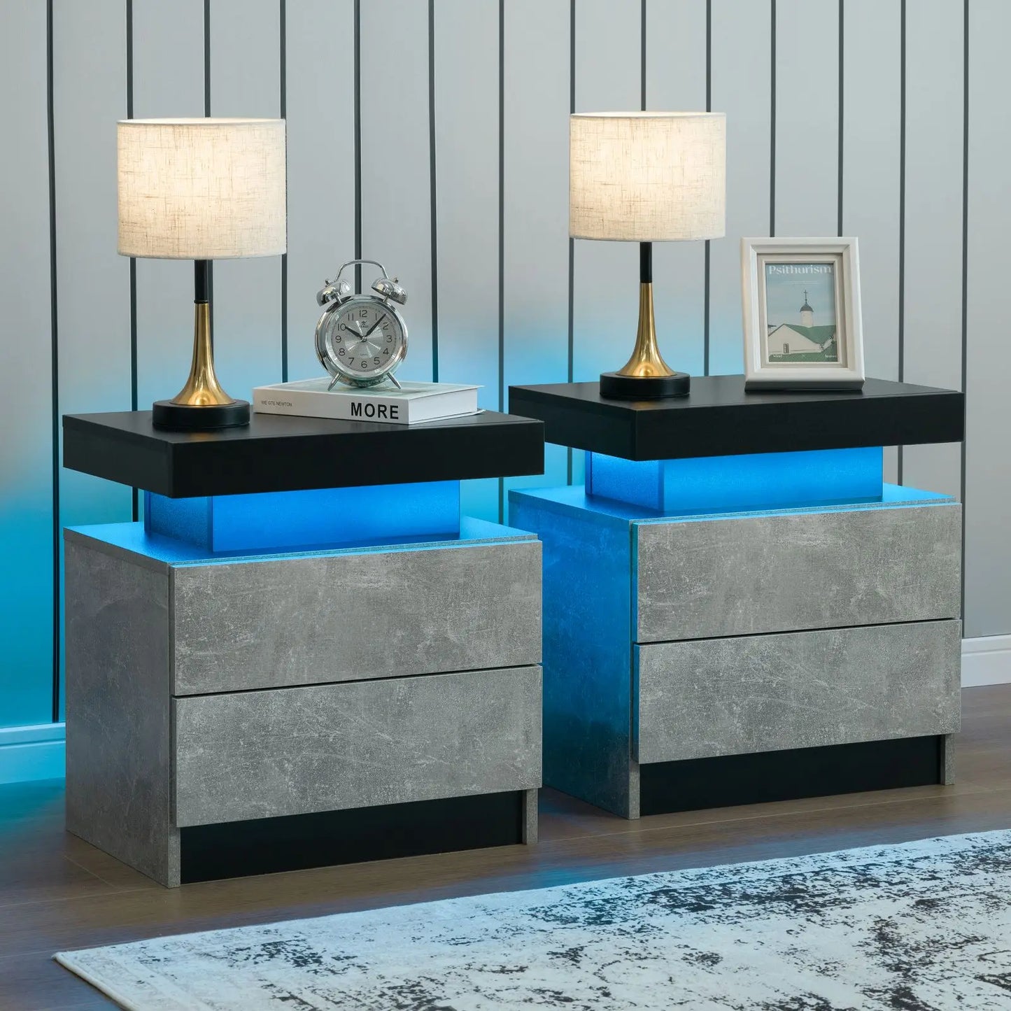 Cubehom Nightstand Set Of 2 With LED Lighting And Drawers