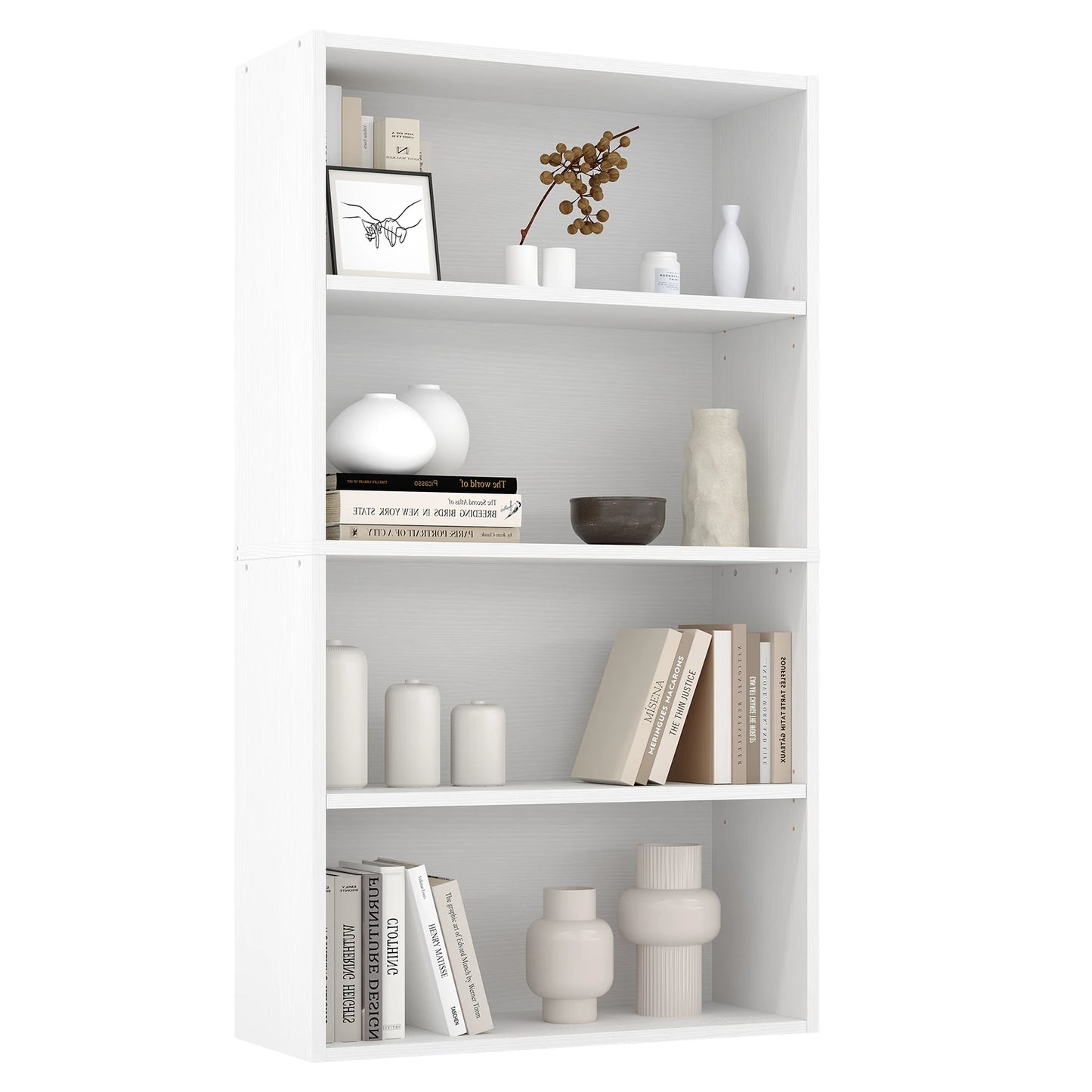 JHK 4 Tier Wooden Bookcase Floor Standing Bookshelf Living Room
