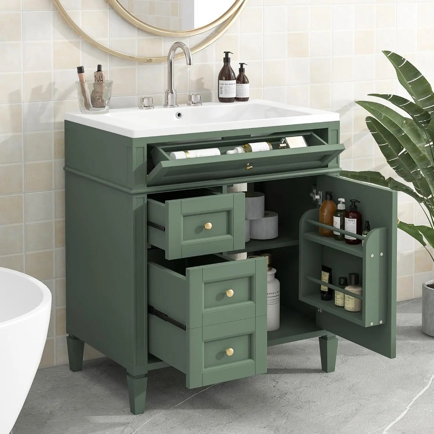 Modern Freestanding Bathroom Vanity With Ceramic Sink And Drawers