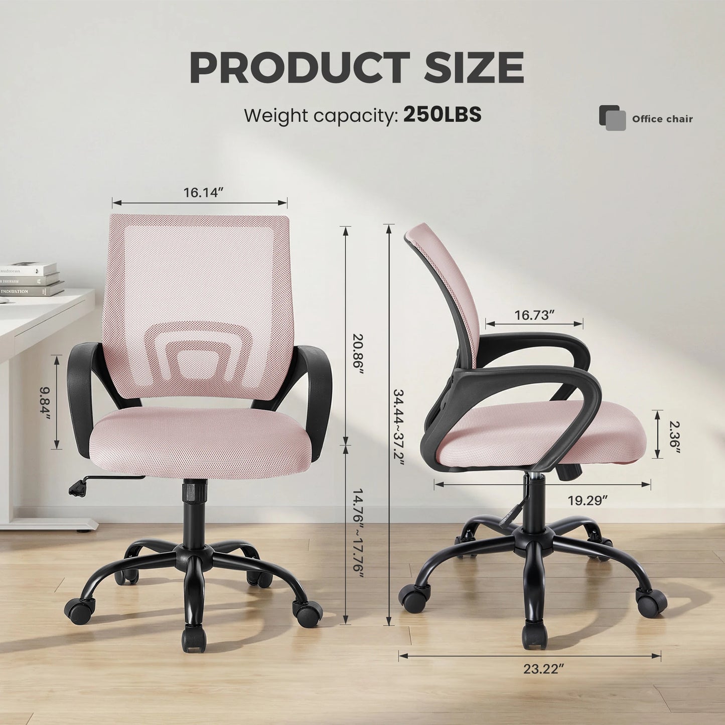 JHK Ergonomic Fixed Armrest Office Chair With Lumbar Support Rocking