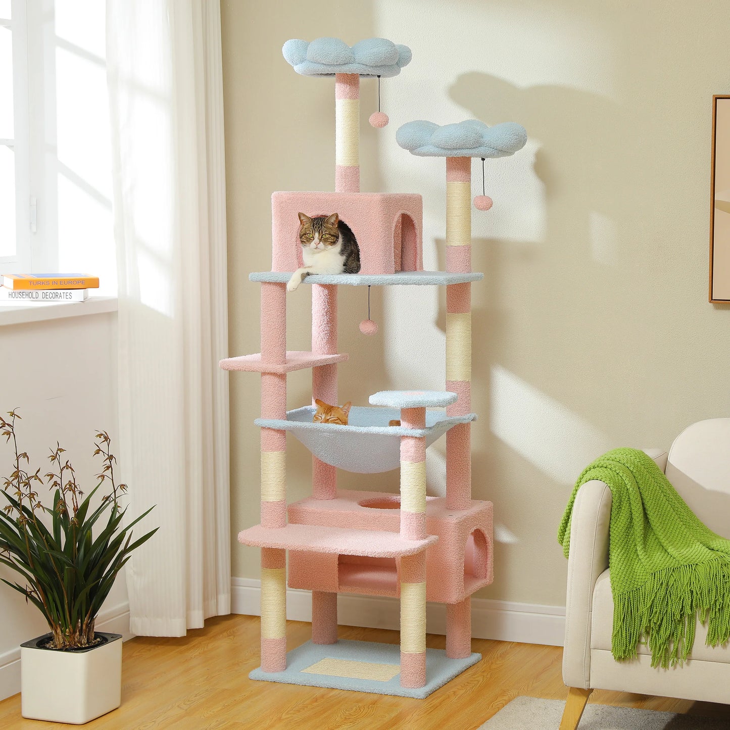 PETEPELA 184cm Large Cat Tree Tower With Sisal Scratching Posts