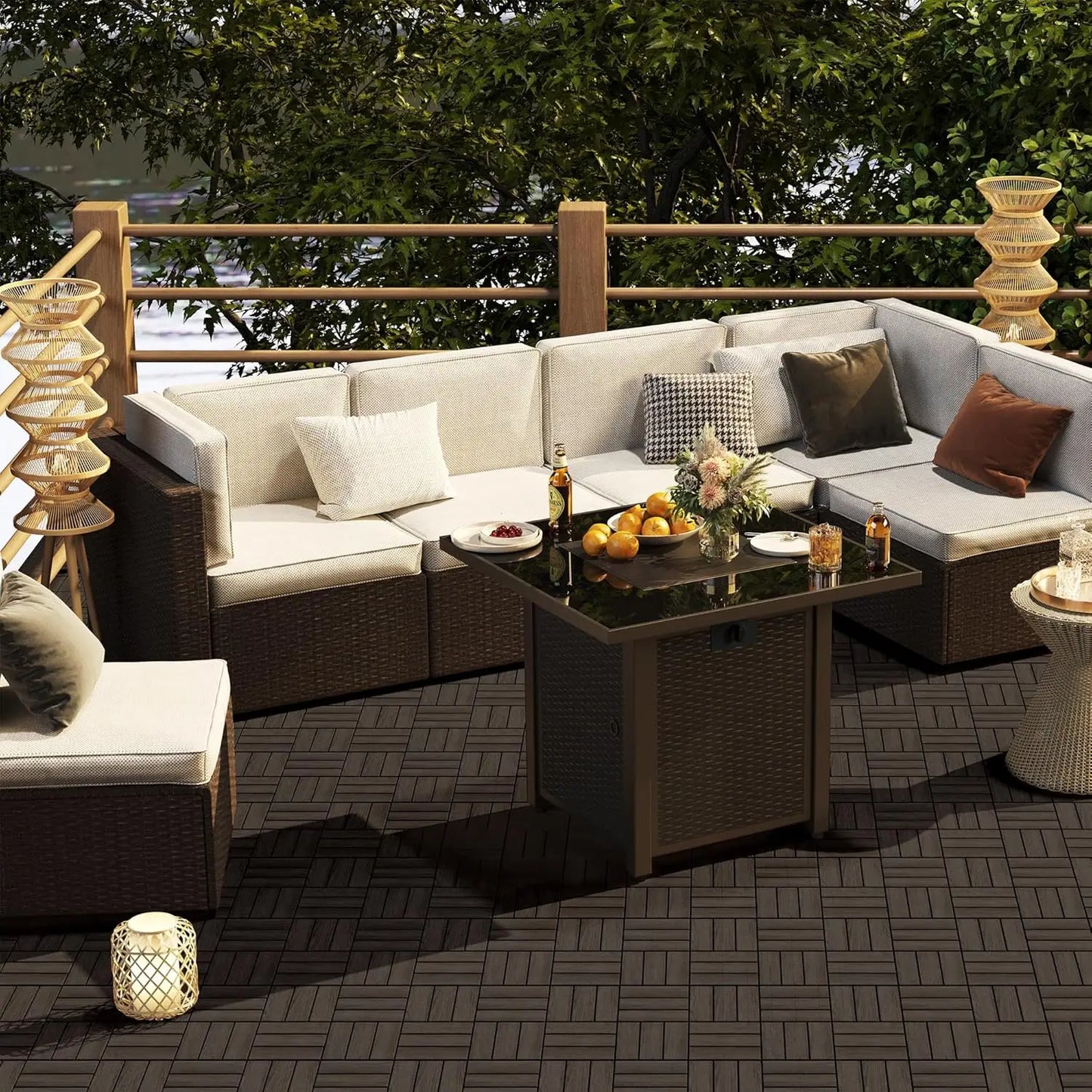 XMSJ Acacia Hardwood Interlocking Deck Tiles For Outdoor Patio Poolside