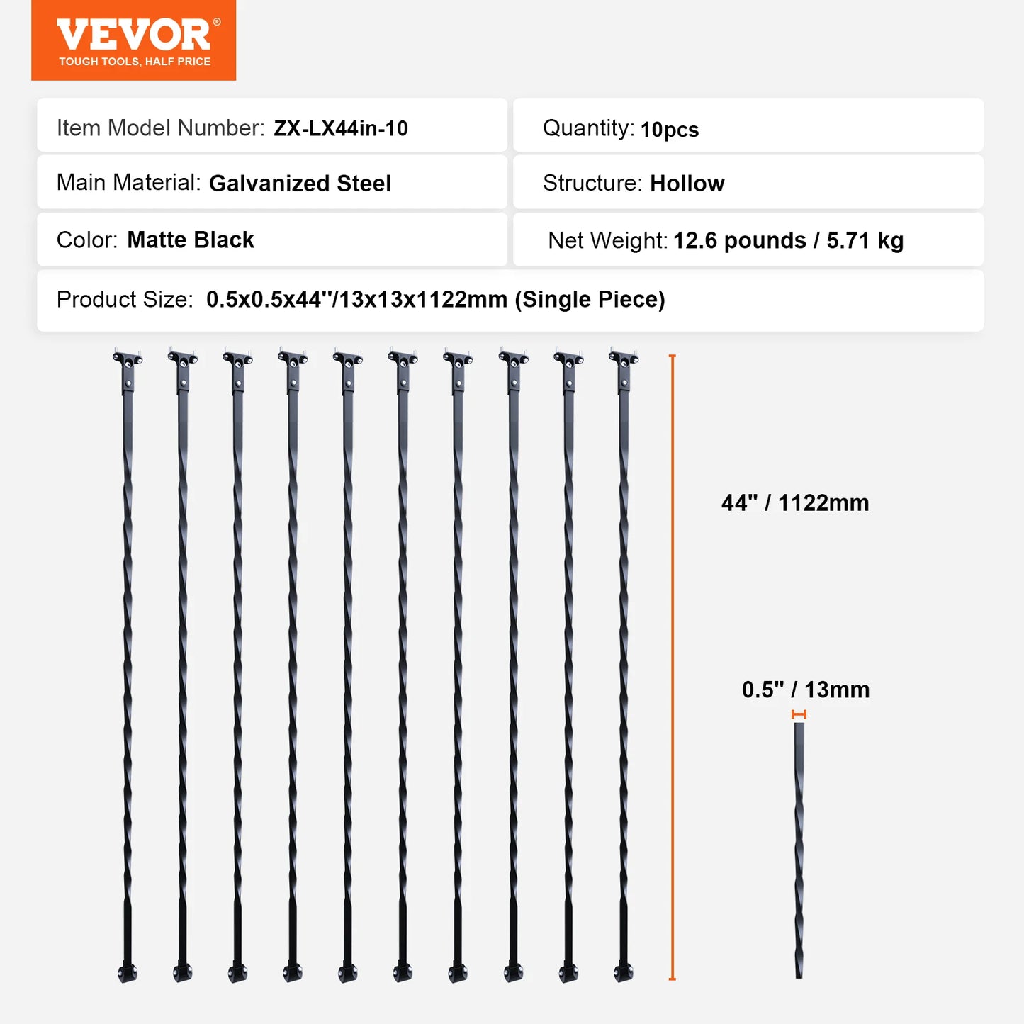 Galvanized Steel Stair Balusters 10 Pack Decorative Banister Spindles