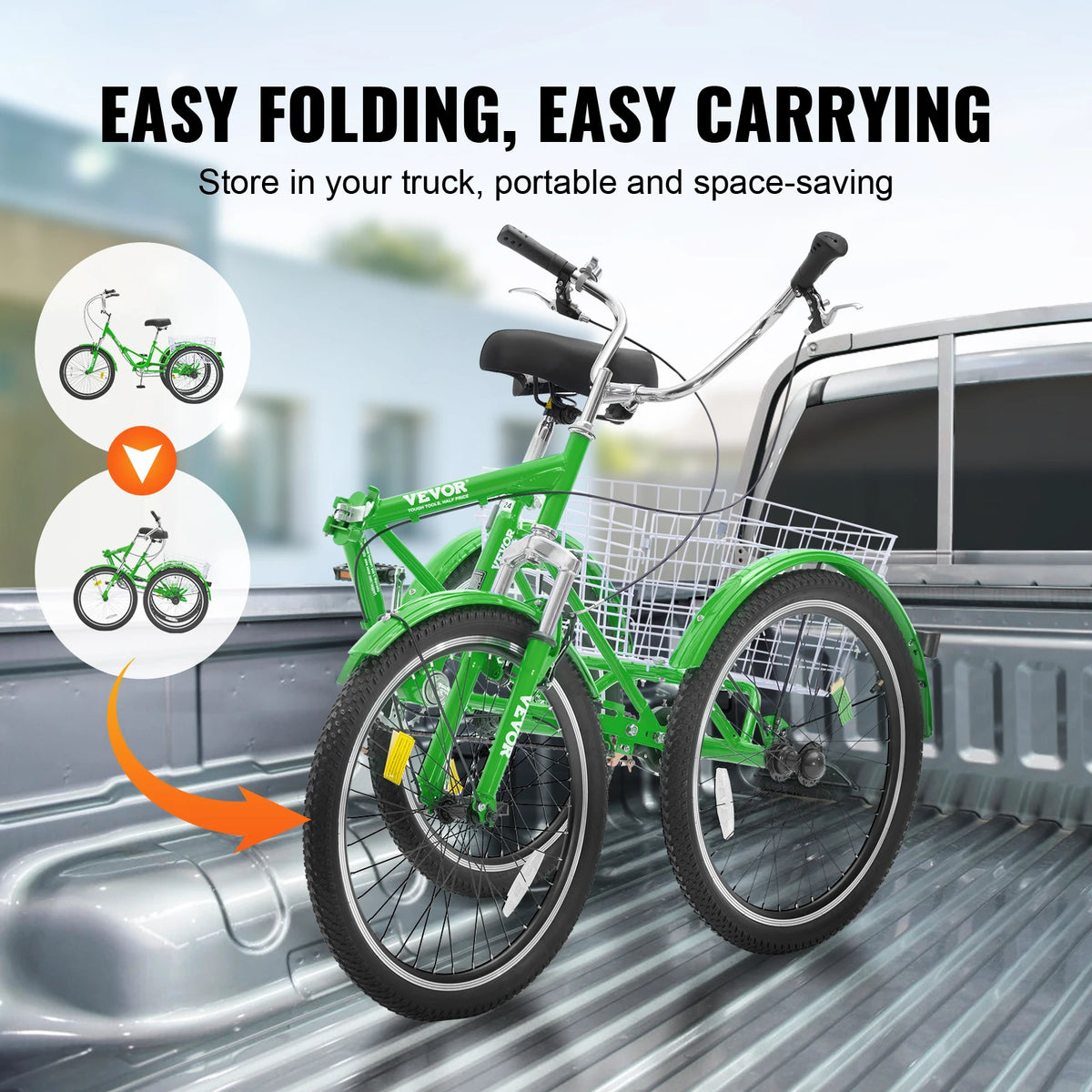 SucceBuy Steel Compact Adult Folding Tricycle For Stable Travel