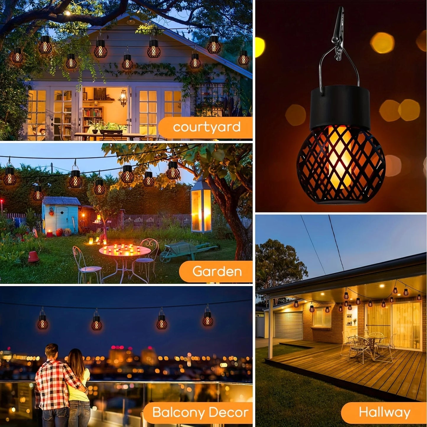 Solar Pendant Lights Outdoor Flicker Flame LED For Gardens