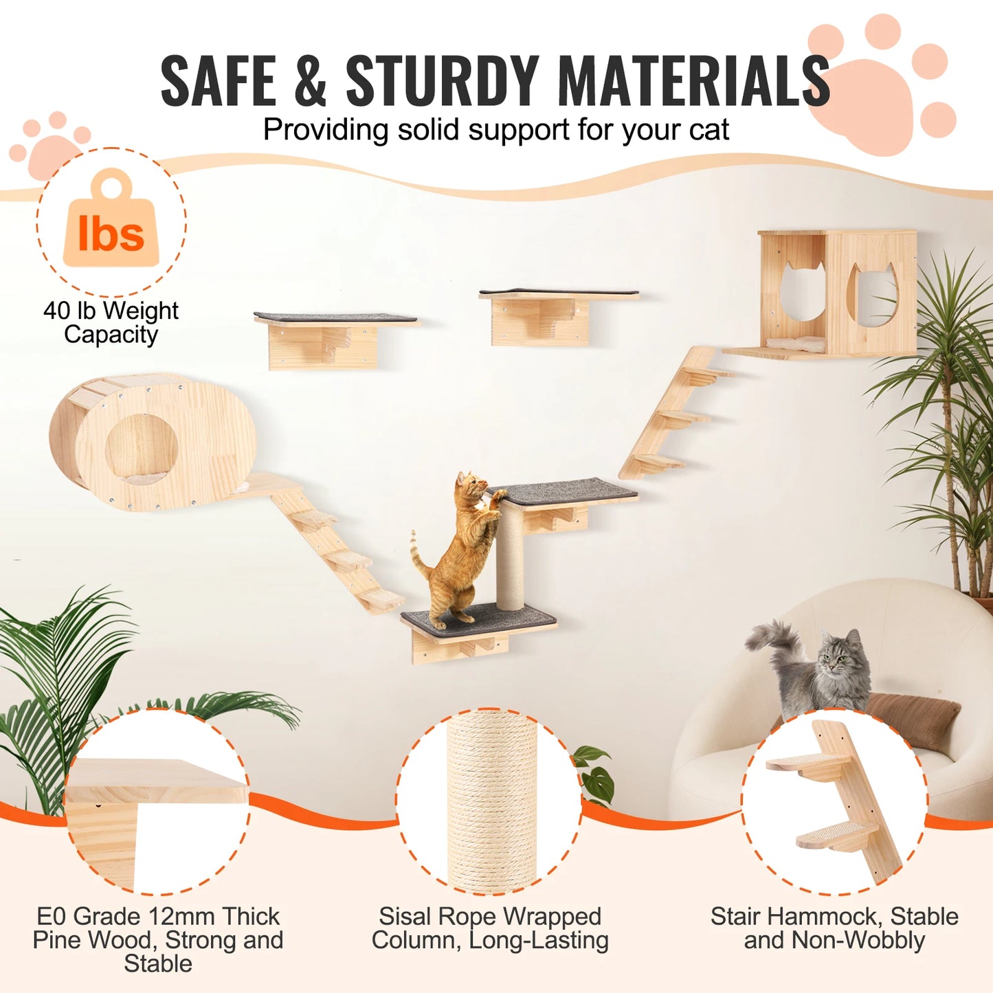 Succebuy Heavy Duty Wall Mounted Cat Shelves With Hammocks
