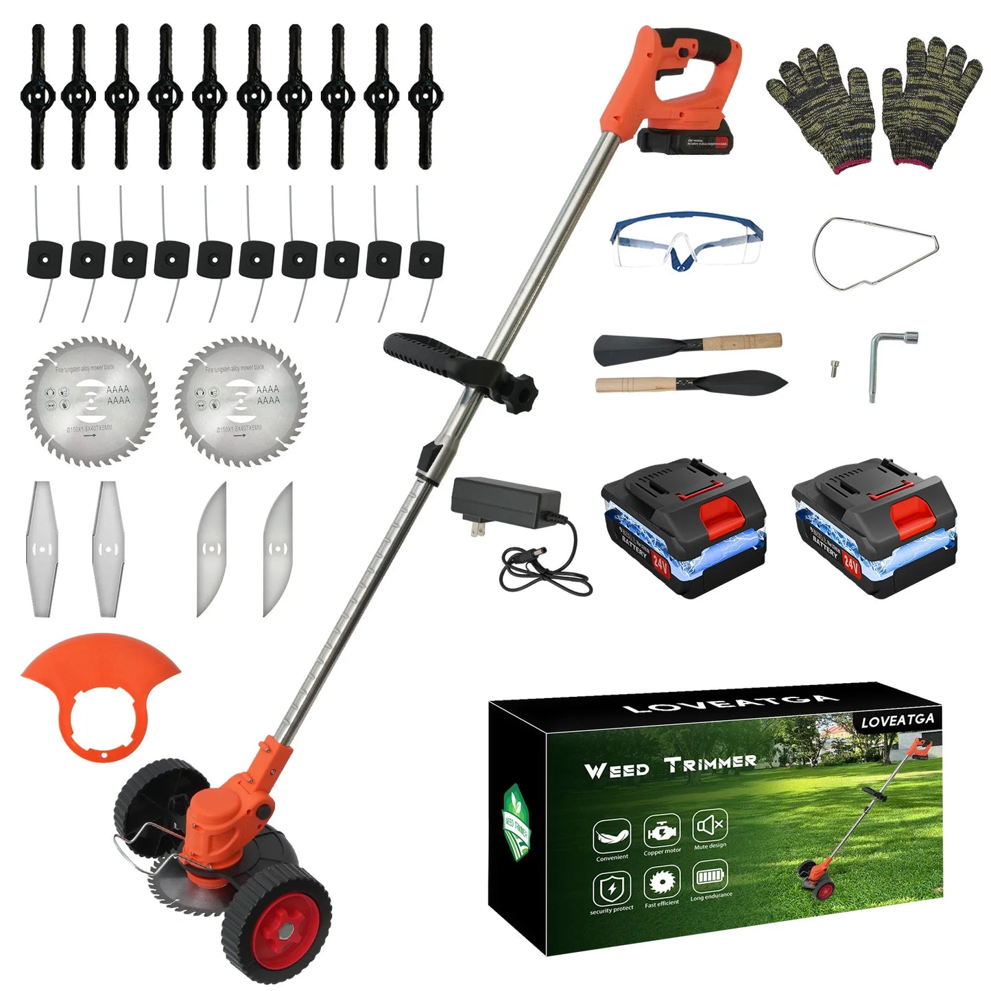 21V Cordless 3-In-1 Grass Trimmer Edger Mower With 2x2.0Ah Batteries