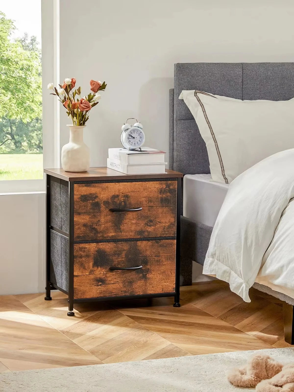 JHK Nightstand Bedside Storage Cabinet With 2 Drawers