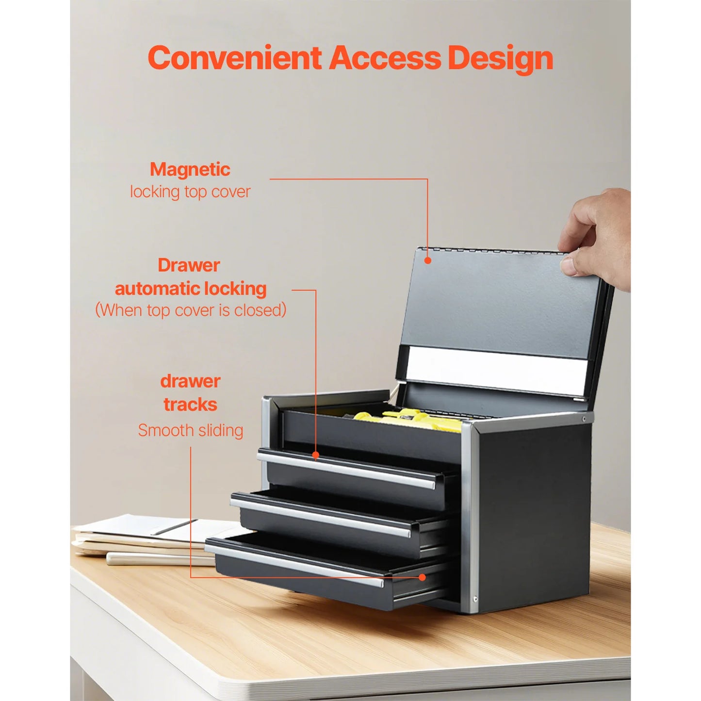 SucceBuy Three-Drawer Metal Tool Box With Feet Pads