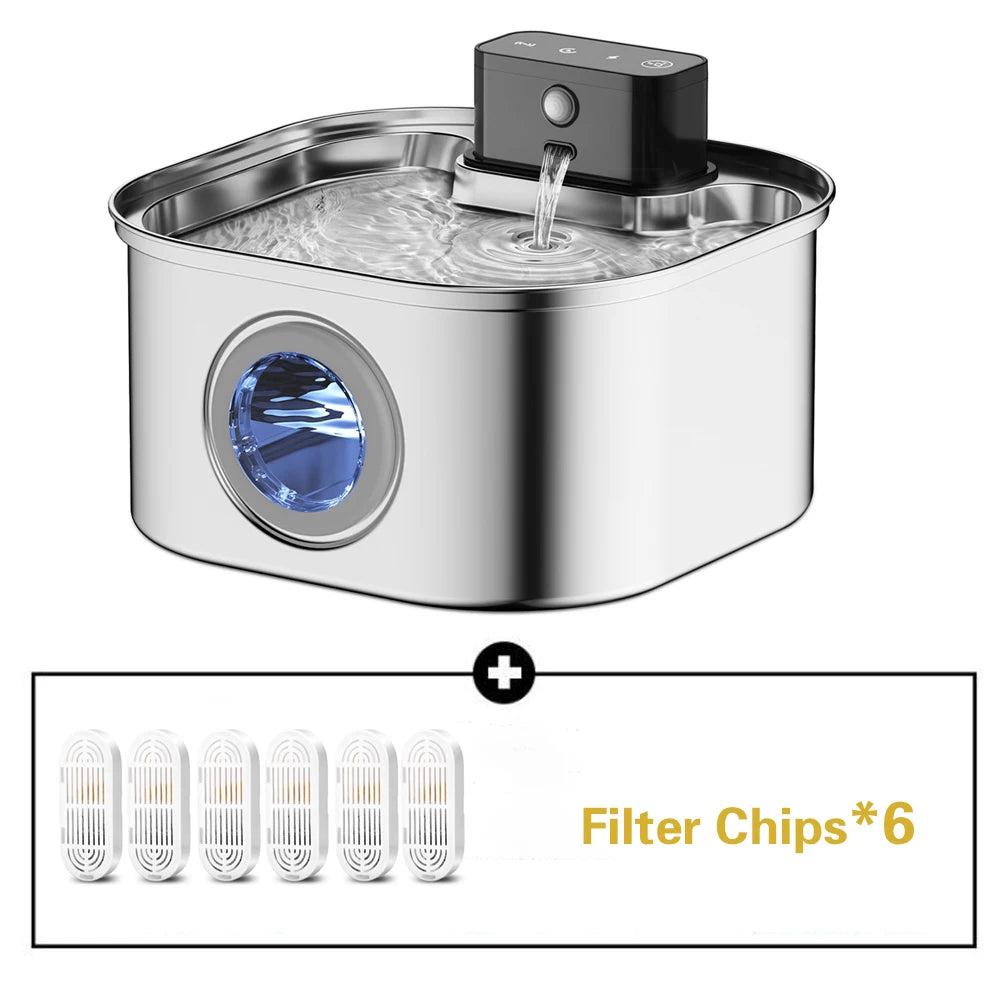 Wireless Stainless Steel Pet Water Fountain With Motion Sensor