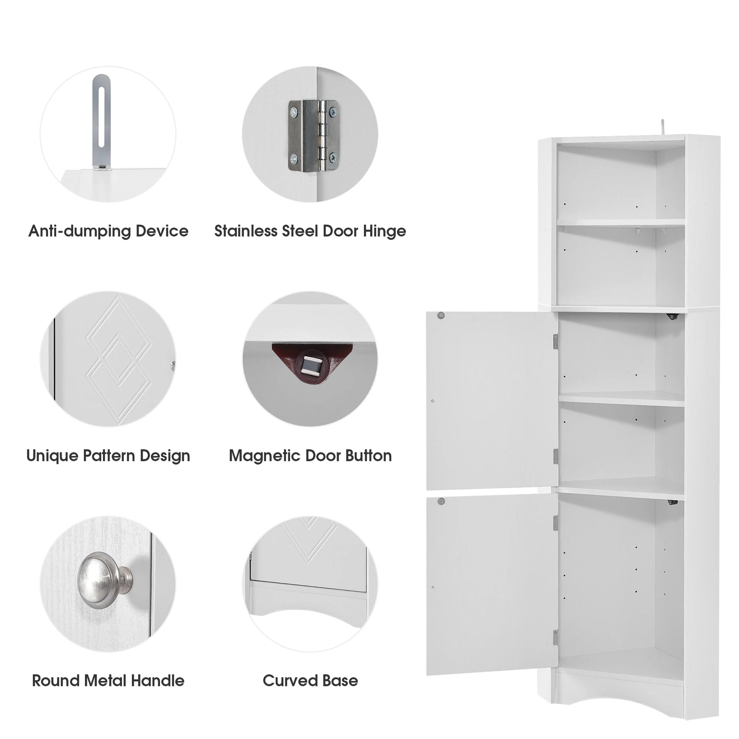Tall Bathroom Corner Cabinet Freestanding With Adjustable Shelves