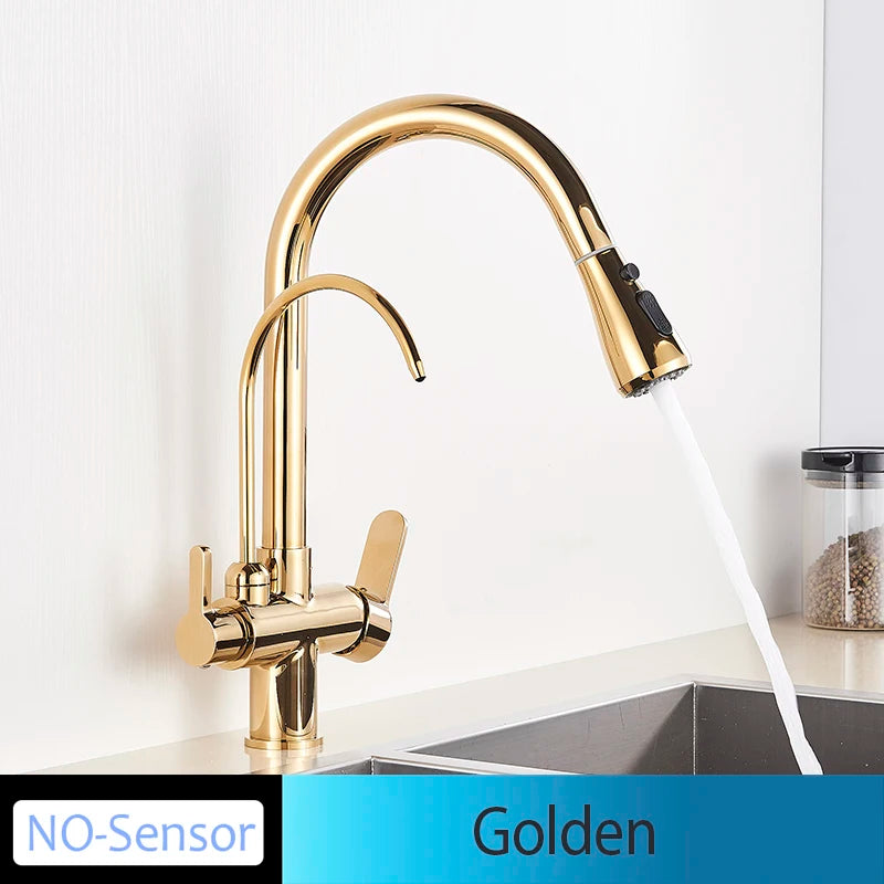 Onyzpily Deck Mounted Brass Dual Handle Kitchen Faucet