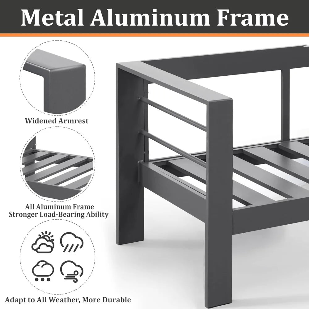 Aluminum Outdoor Patio Sofa, 3-Seat All-Weather Couch With Cushions