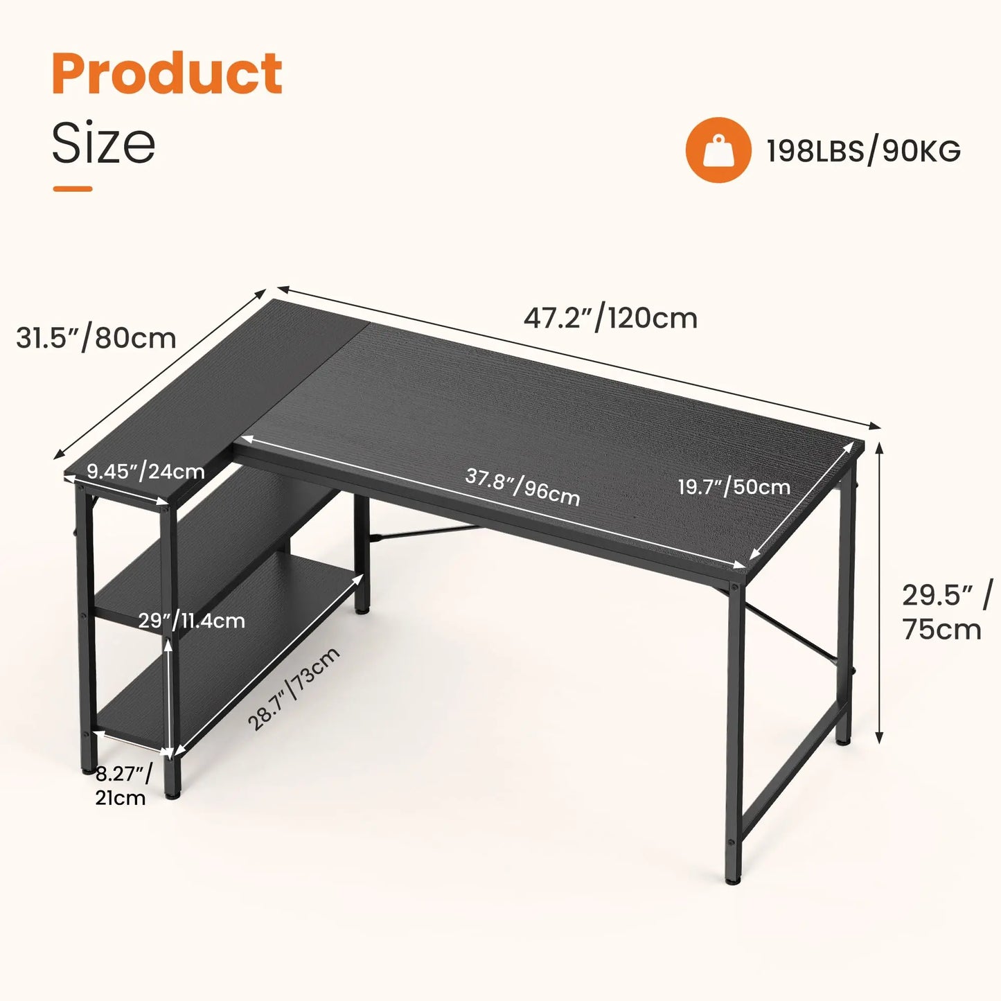 JHK L Shaped Desk Computer Desk With Reversible Storage Shelves