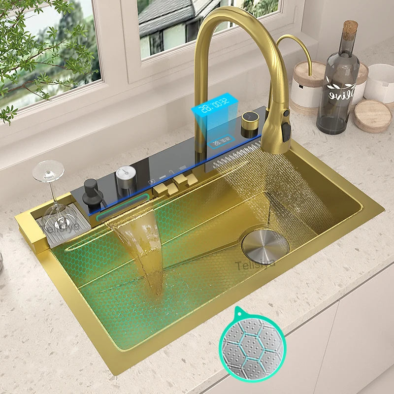 Telisiya Stainless Steel Waterfall Kitchen Sink With Digital Display