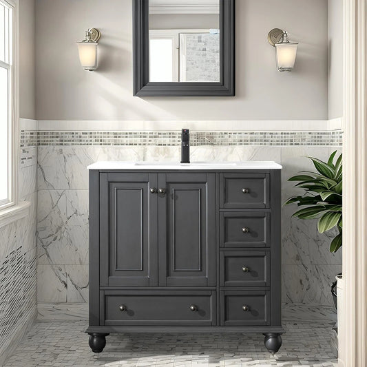 Classic Style Waterproof Wooden Bathroom Cabinet And Vanity