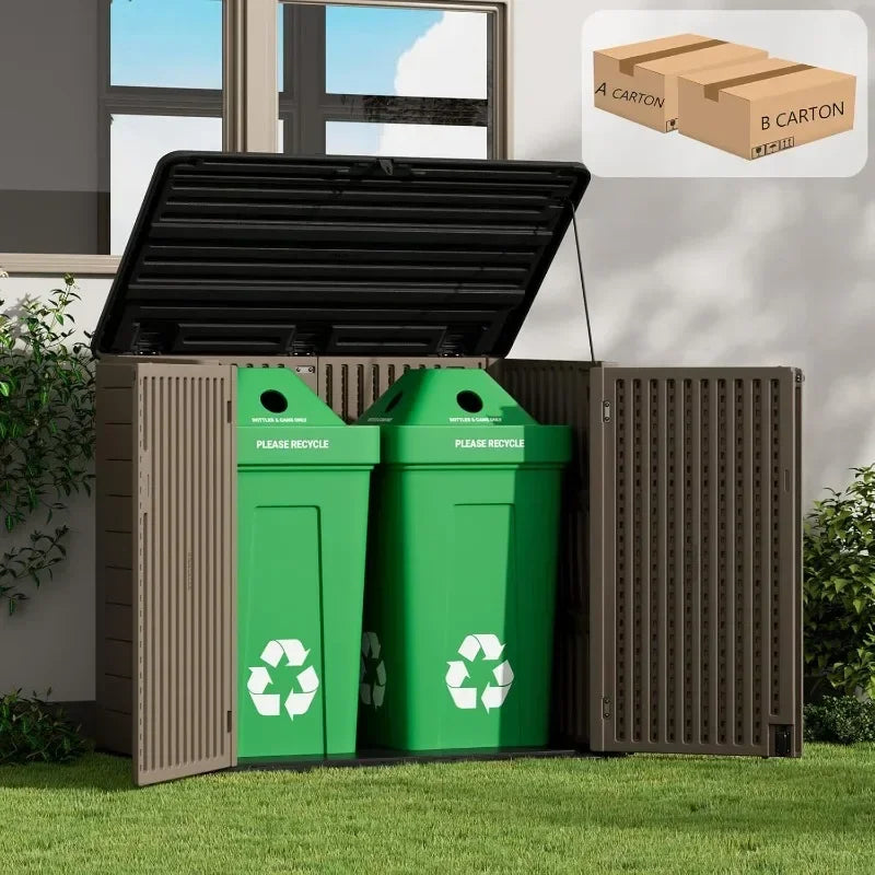 ZZM Large Outdoor Storage Shed, 48 Cu Ft Resin Versatile Storage Cabinet for Patio Accessories, Trash Cans &Garden Tools,Durable