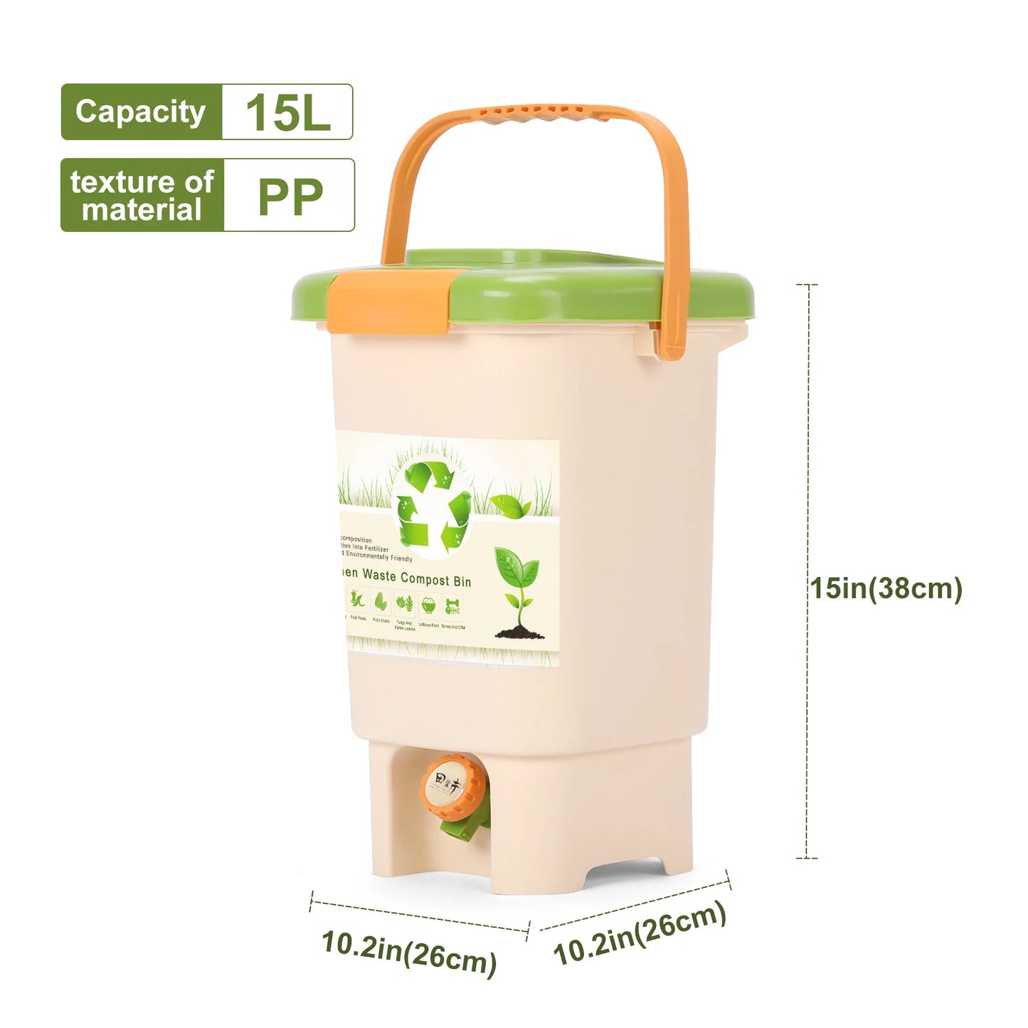 Wedyvko15L Compost Bin Recycle Composter Aerated Compost Bin PP Organic Homemade Trash Can Bucket Kitchen Garden Food Waste Bins
