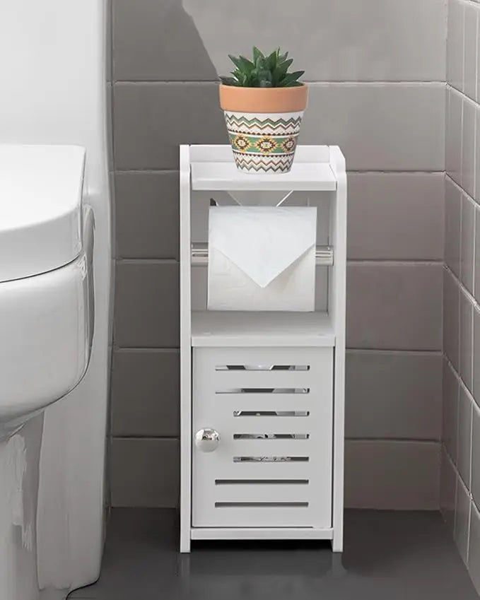 XIUWO Free Standing Bathroom Storage Cabinet With Toilet Paper Holder