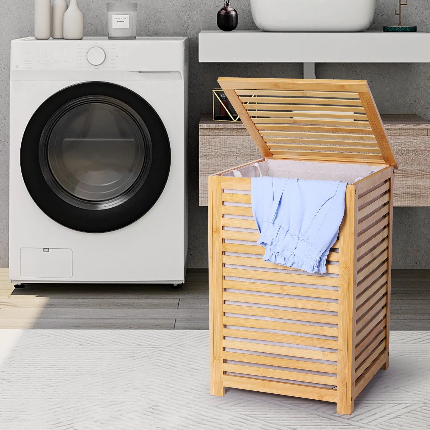 Shunmaii Bamboo Laundry Hamper With Removable Liner Bag