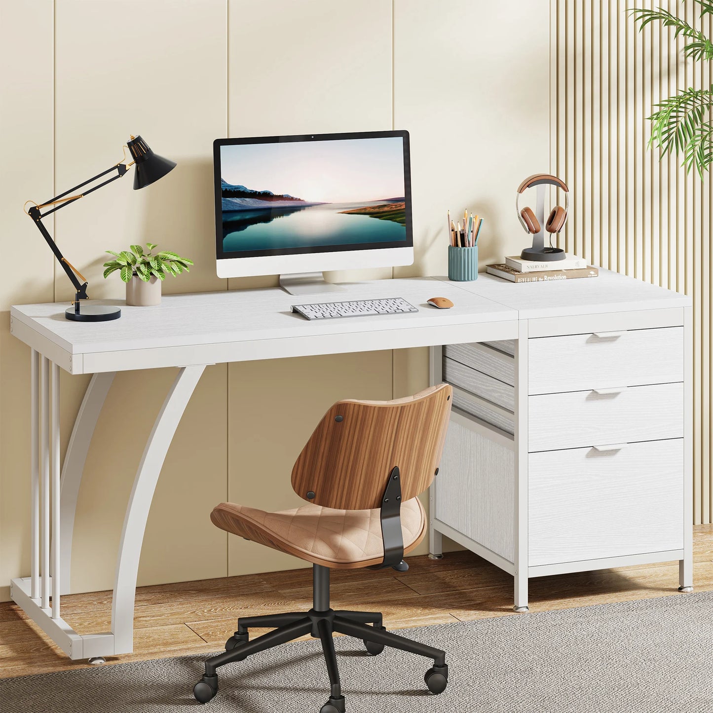 Tribesigns Computer Desk With Three Drawers Industrial Study Table